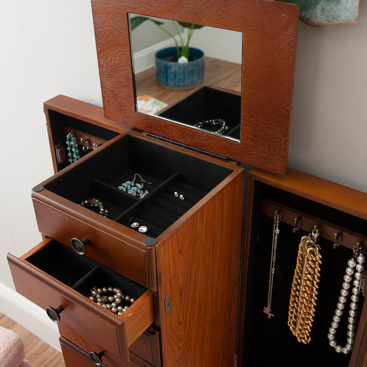 Lightly Distressed Deep Cherry Jewelry Armoire