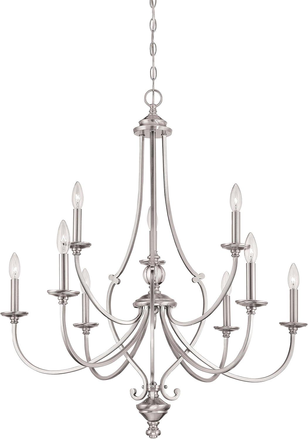 Elegant Brushed Nickel 9-Light Candelabra Chandelier with Clear Glass