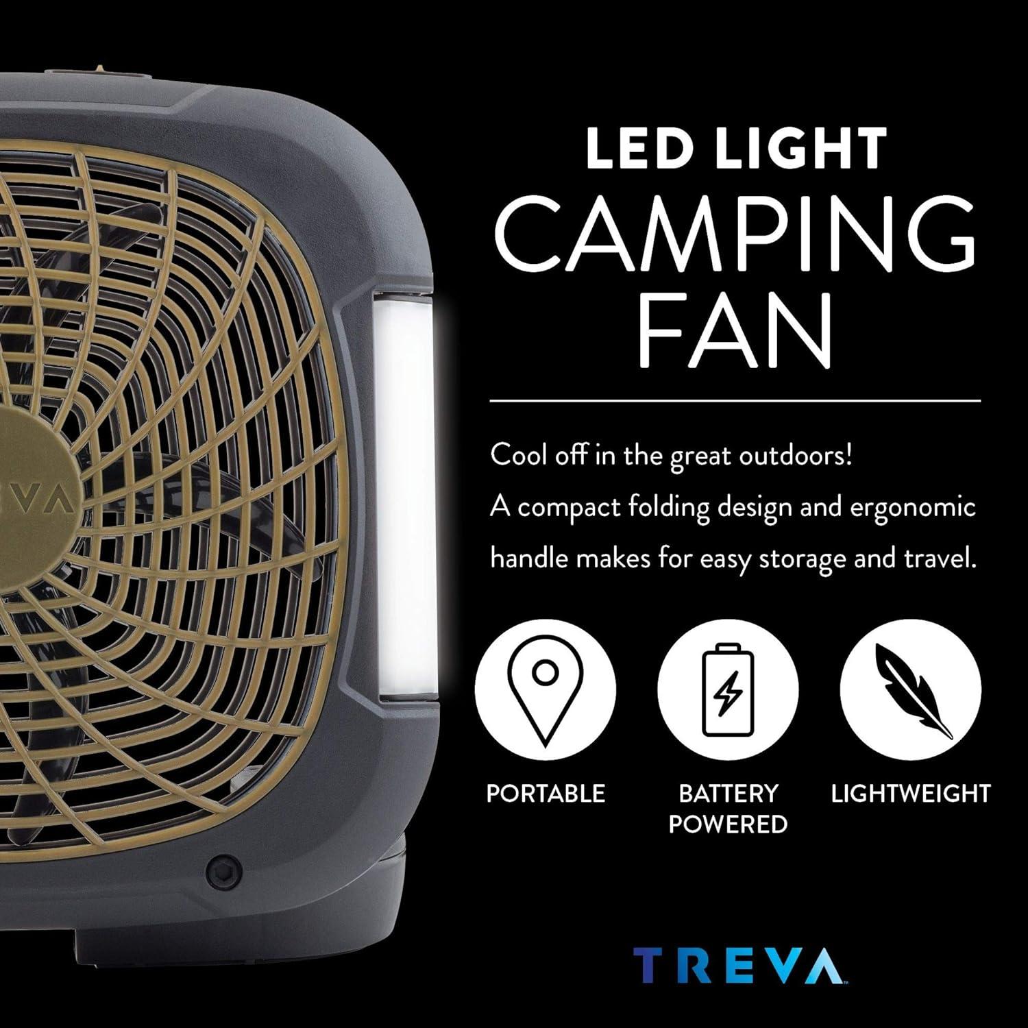 Treva 10-Inch Black Portable Camping Fan with LED Lights