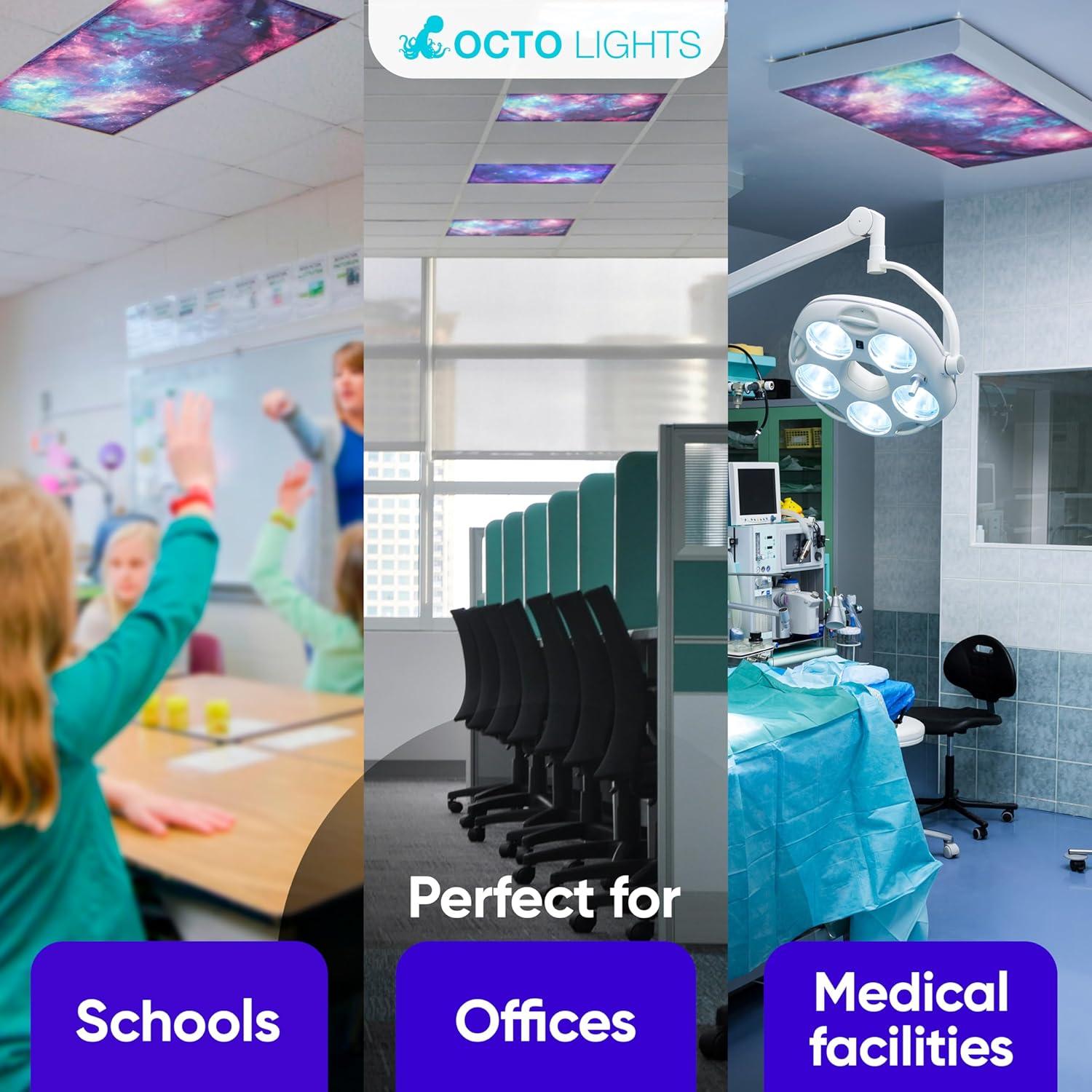 Octo Lights Fluorescent Light Covers For Ceiling Lights - Magnetic Classroom Light Filters - Astronomy