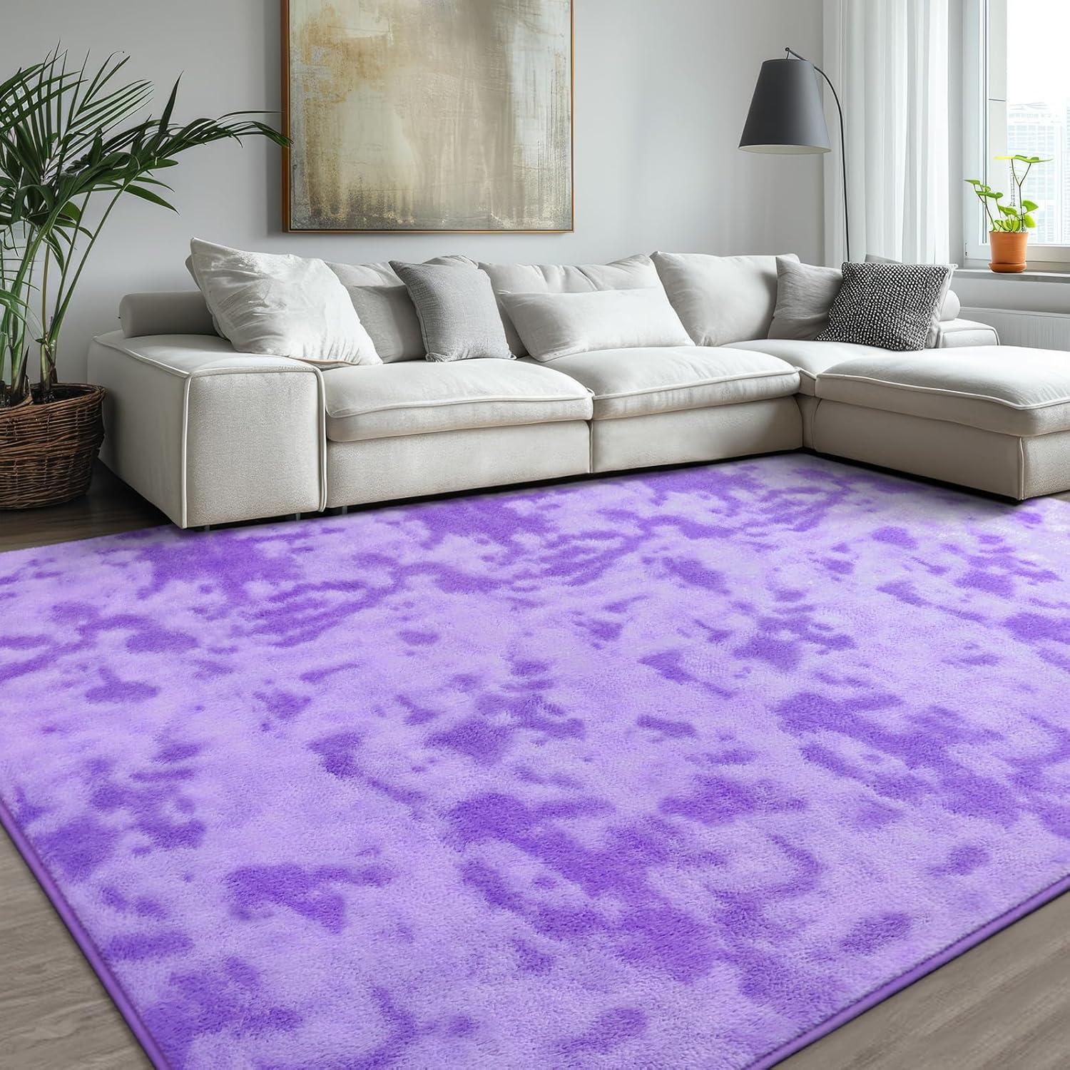Noahas Fluffy Shaggy Rugs, 5x8 Feet Purple Plush Rugs for Girls Bedroom, Soft Kids Room Carpets, Large Bedside Rug, Upgrade Non-Slip Rugs for Children Nursery Dorm Home Decor, Purple