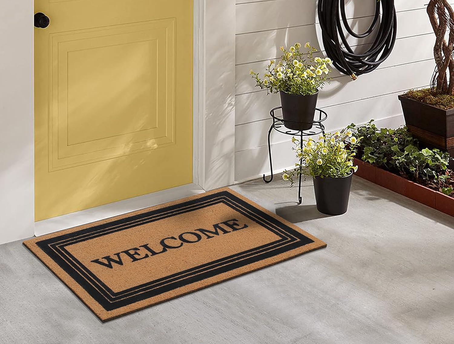 A1HC Welcome Entrance Door Mats, Durable Large Outdoor Rug, Non-Slip, Flock Doormat, Thin-Profile Heavy Duty Door Mat, Indoor Outdoor Front Door, High Traffic Areas, 24" X 39"