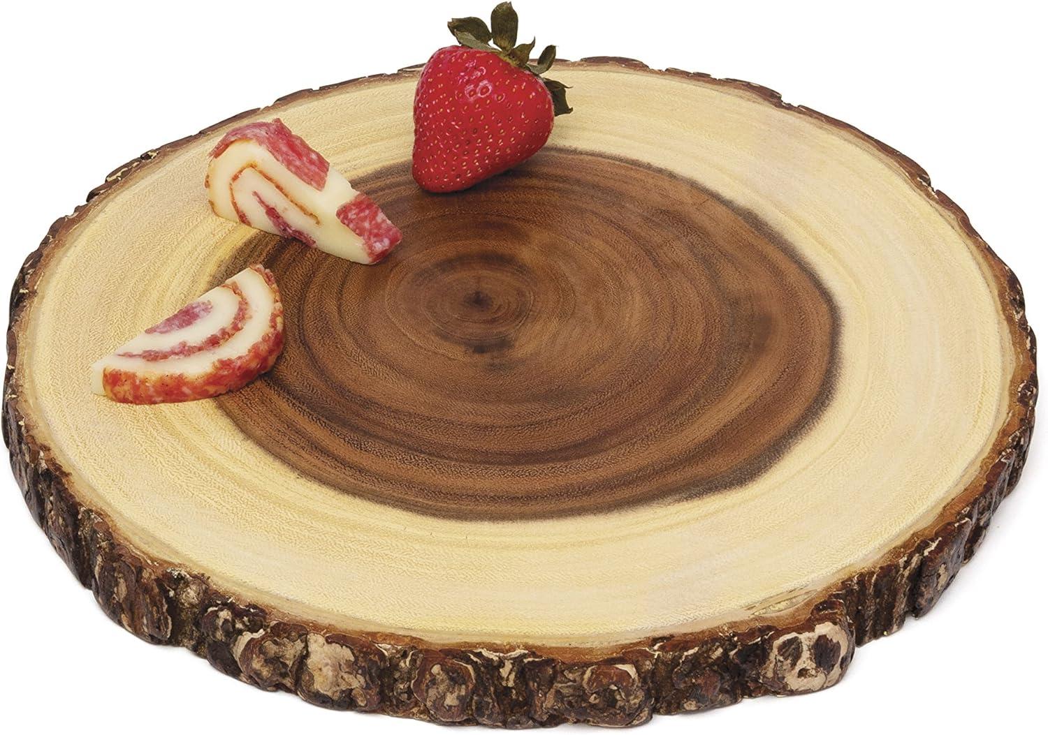 Rustic Acacia Wood Slab Serving Board Set with Live Edge Bark