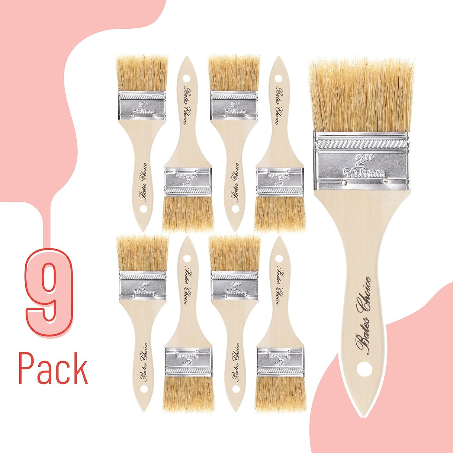 Bates- Chip Paint Brushes, 2 Inch, 9 Pack, Chip Brush, Brushes for Painting, Paint Brushes, 2 Inch Paint Brush, Stain Brushes for Wood, Natural Bristle Paint Brush, Chip Paint Brushes for Paint
