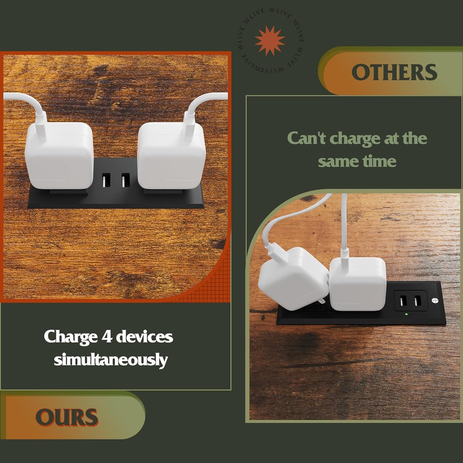 WLIVE Night Stand Set of 2 with Charging Station, LED Nightstand Sets with 2 Fabric Drawers and Storage Shelf, Small Bedside Tables for Small Spaces, Dresser for Bedroom, Rustic Brown