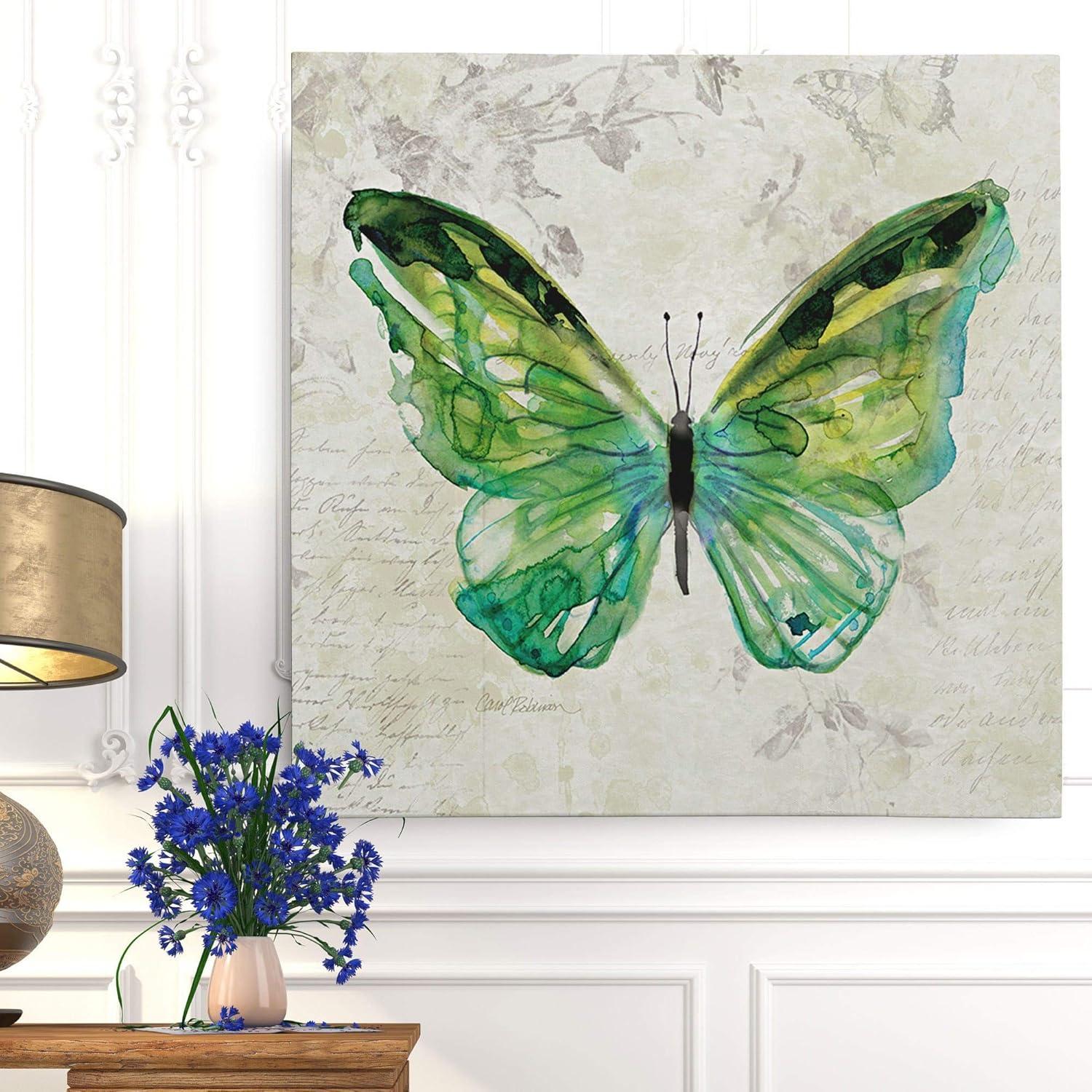 Green Butterfly Sketch Canvas Wall Art, 16x16