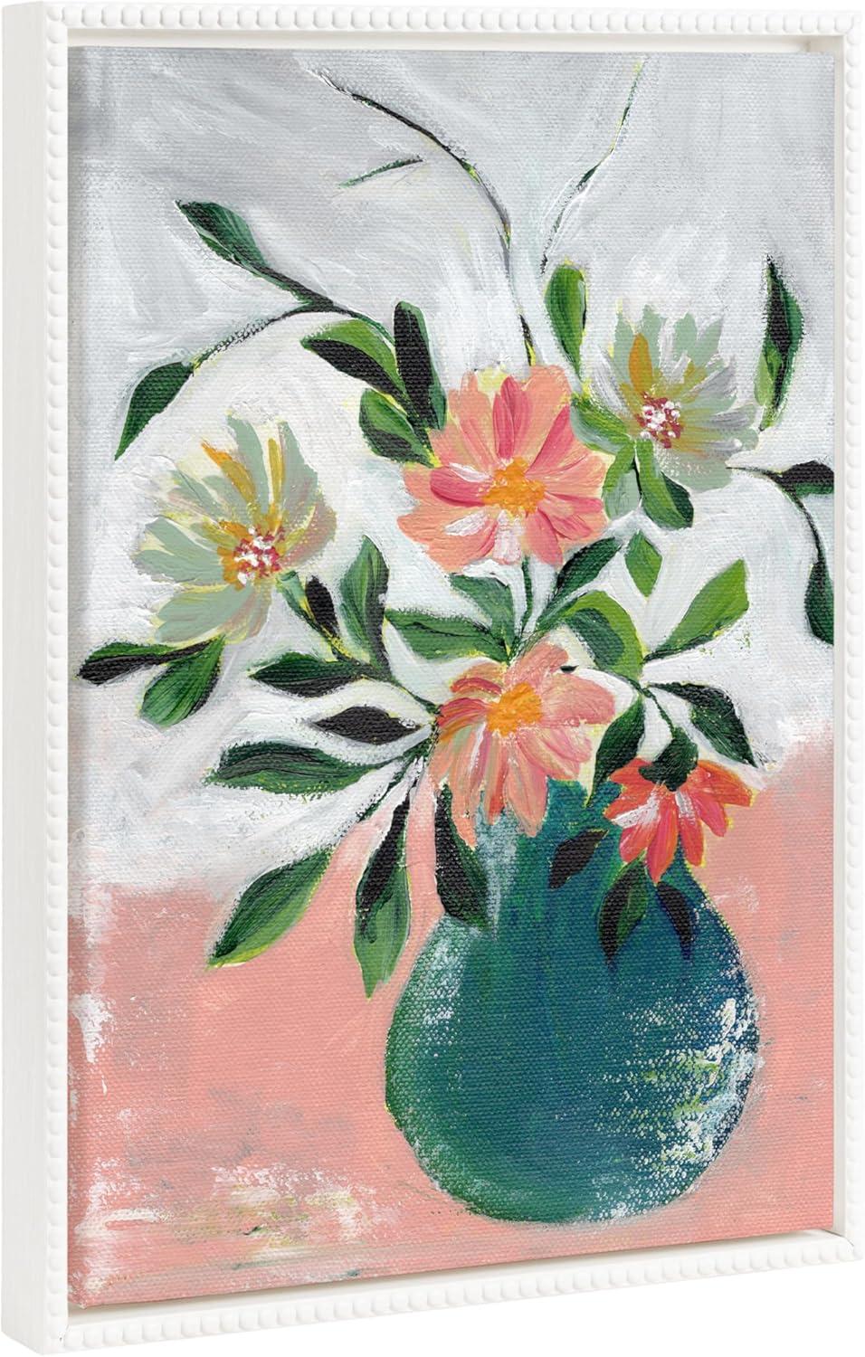 18"x24" Sylvie Beaded Wild Blooms Framed Canvas by Nikita Jariwala White - Kate & Laurel All Things Decor: Modern Botanical Digital Art