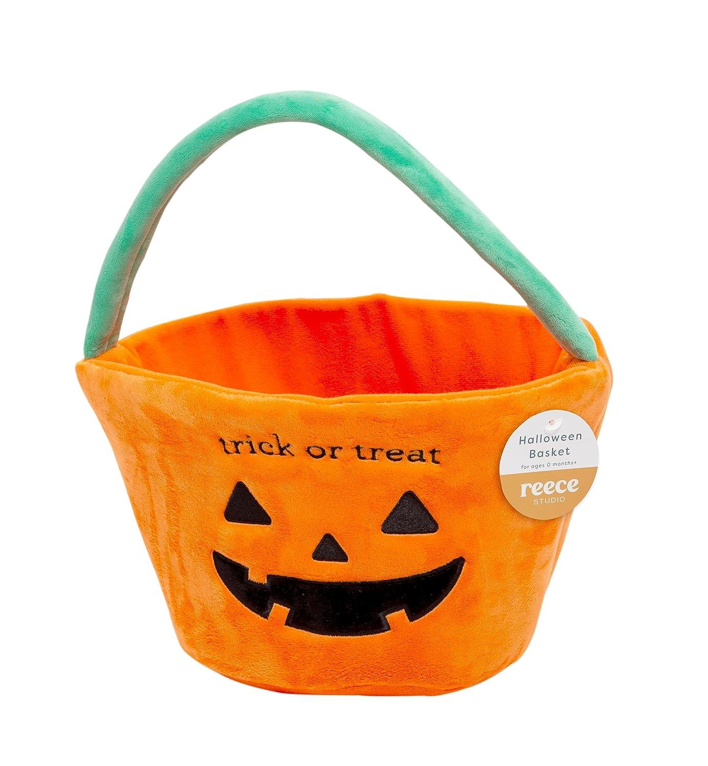 Reece Studio 'Trick or Treat' Halloween Basket, Plush Pumpkin Trick Or Treat Candy Bag, Fall Pumpkin Tote for Baby Girl or Baby Boy, Toddler Holiday Keepsake Gift