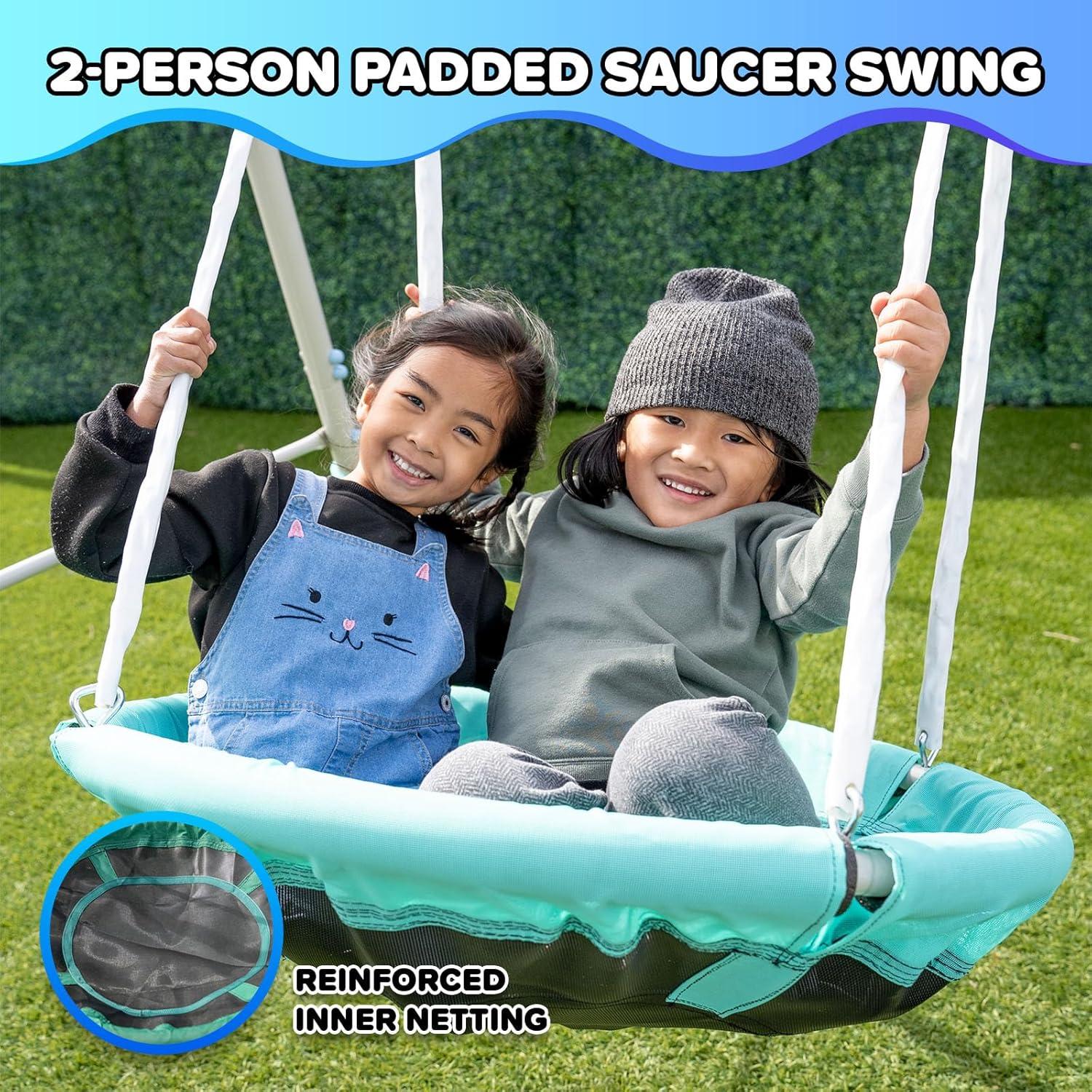 Sportspower Sportspower Super Fun Metal Swing Set with Padded Saucer Swing & Lifetime Warranty on 5' Slide