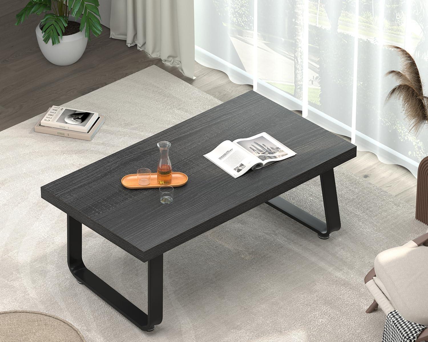 Dark Gray Oak and Metal Rectangular Coffee Table