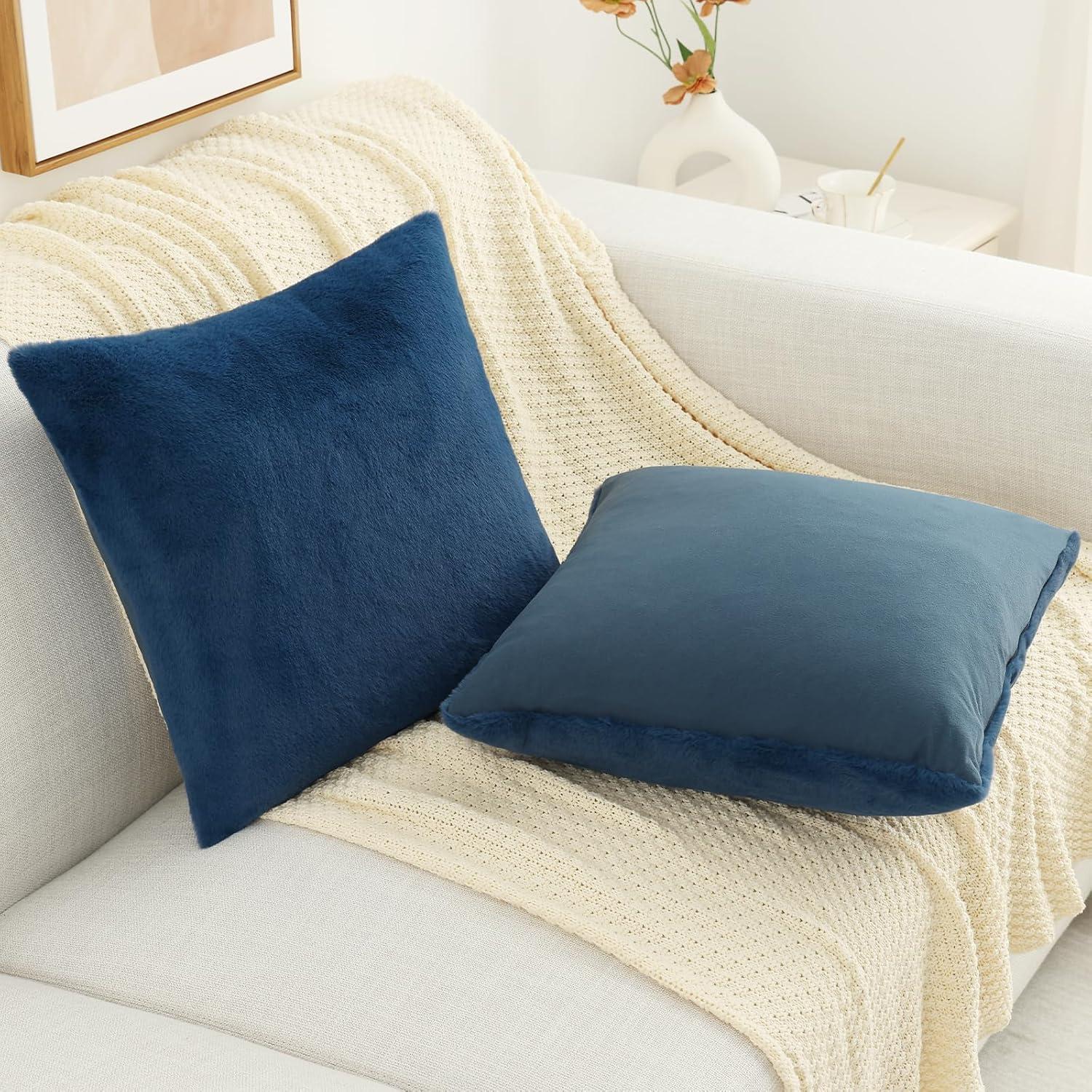 PAVILIA Navy Blue Throw Pillow Covers 20x20 Set of 2, Decorative Pillow Cases for Bed Sofa Couch, Boho Aesthetic Accent Decor Cushion for Bedroom Living Room, Velvet Square Euro Sham Covers, Dark Blue