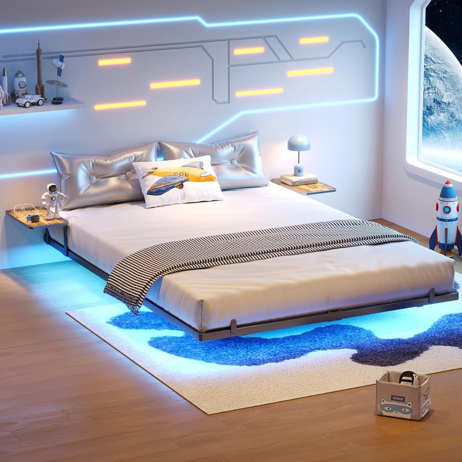 Alwyn Home Floating Bed Frame With Led Lights Metal Platform Bed, No Squeak