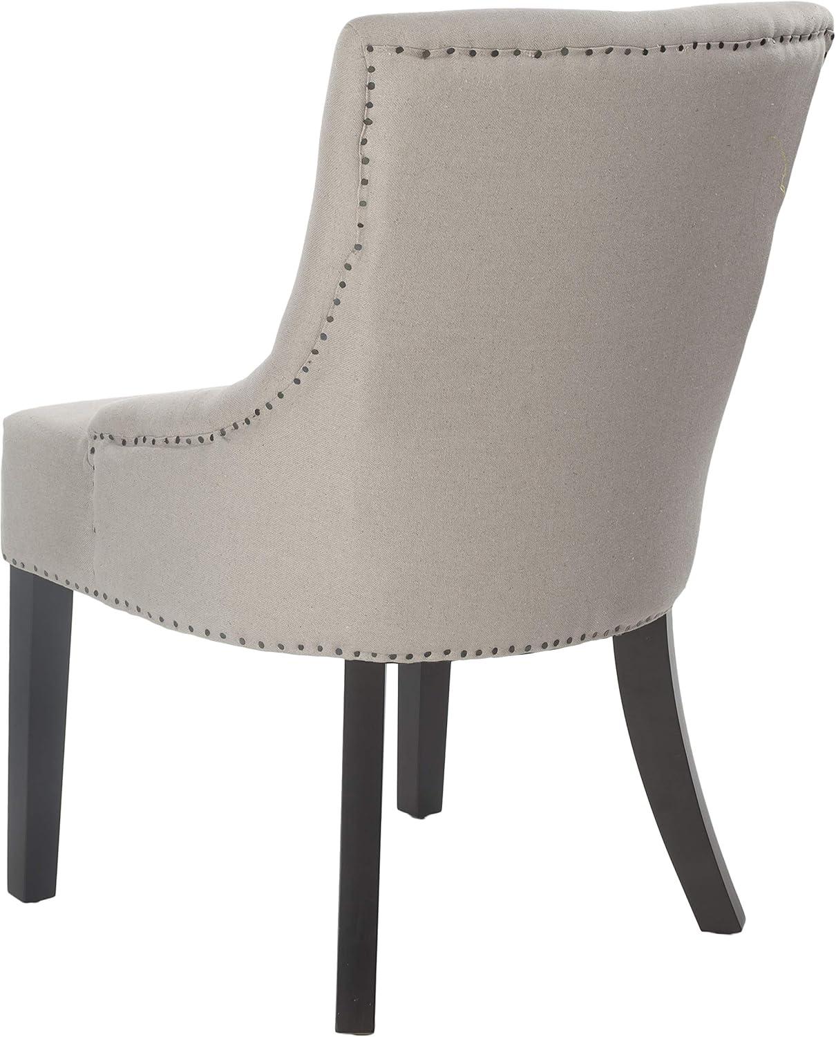 SAFAVIEH Lotus 19''H KD Side Chair Set of 2 Flat Black Nail Head Taupe Linen