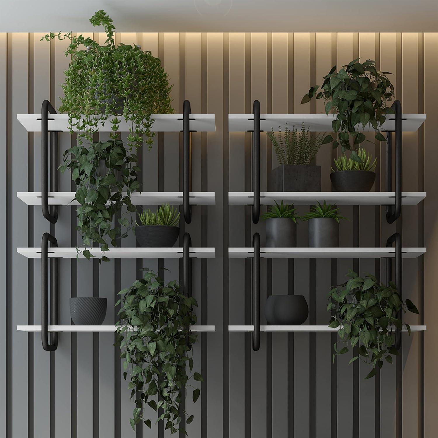 Modern Floating Wall Shelves White - Techni Mobili: 2-Tier, Steel Frame, Decorative Storage