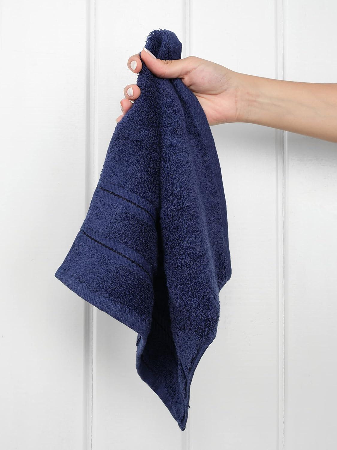 American Soft Linen Salem 4 Pack Washcloth Set, 100% Cotton Washcloth Hand Face Towels for Bathroom and Kitchen, Navy Blue