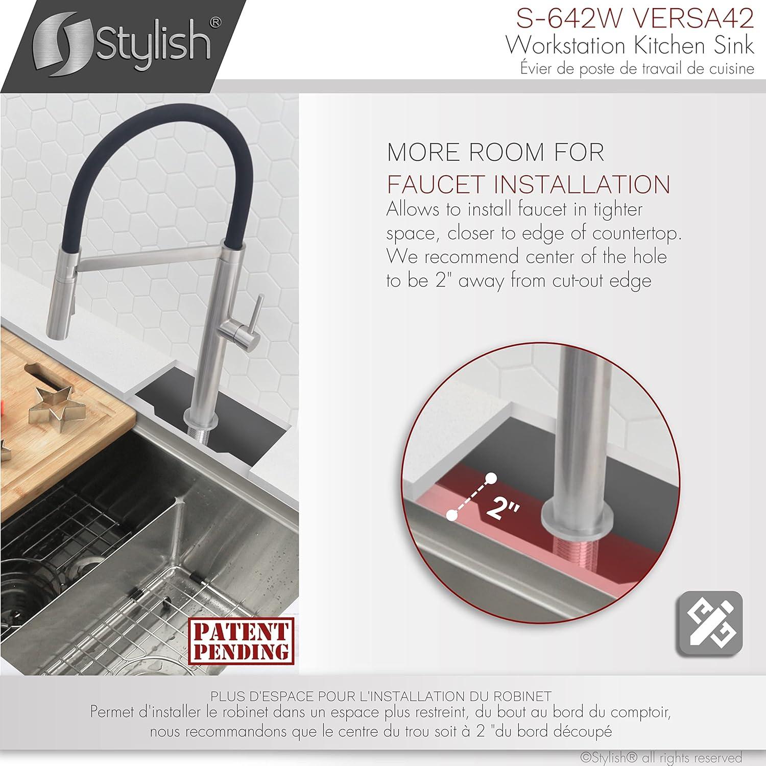 Versa STYLISH 42 inch Stainless Steel Workstation 70/30 Double Bowl Undermount Kitchen Sink with Accessories included
