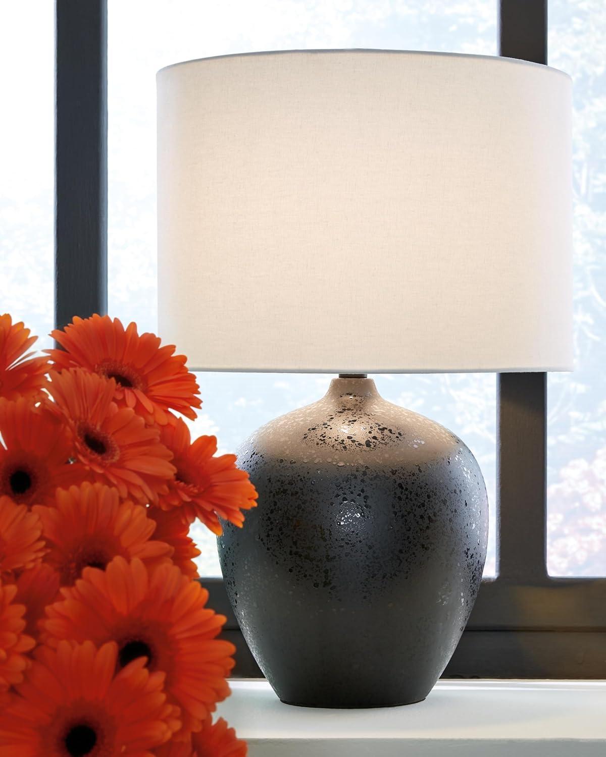 Signature Design by Ashley Ladstow Table Lamp Black/White: Ceramic Body, Drum Shade, 3-Way Switch