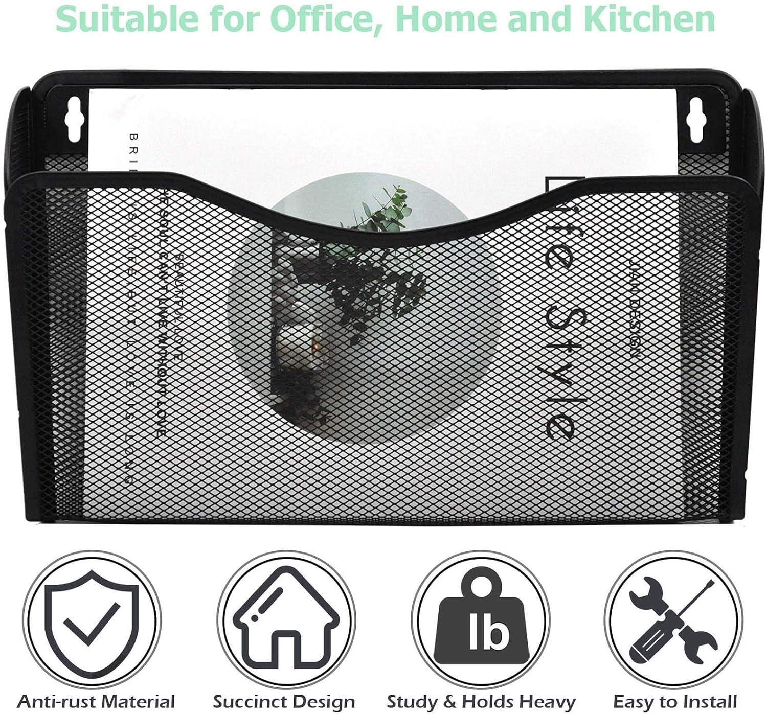 Mesh 3 Pack Wall Mounted File Holder Metal Hanging Vertical Wall File Pocket Organizer for Office and Home, Black