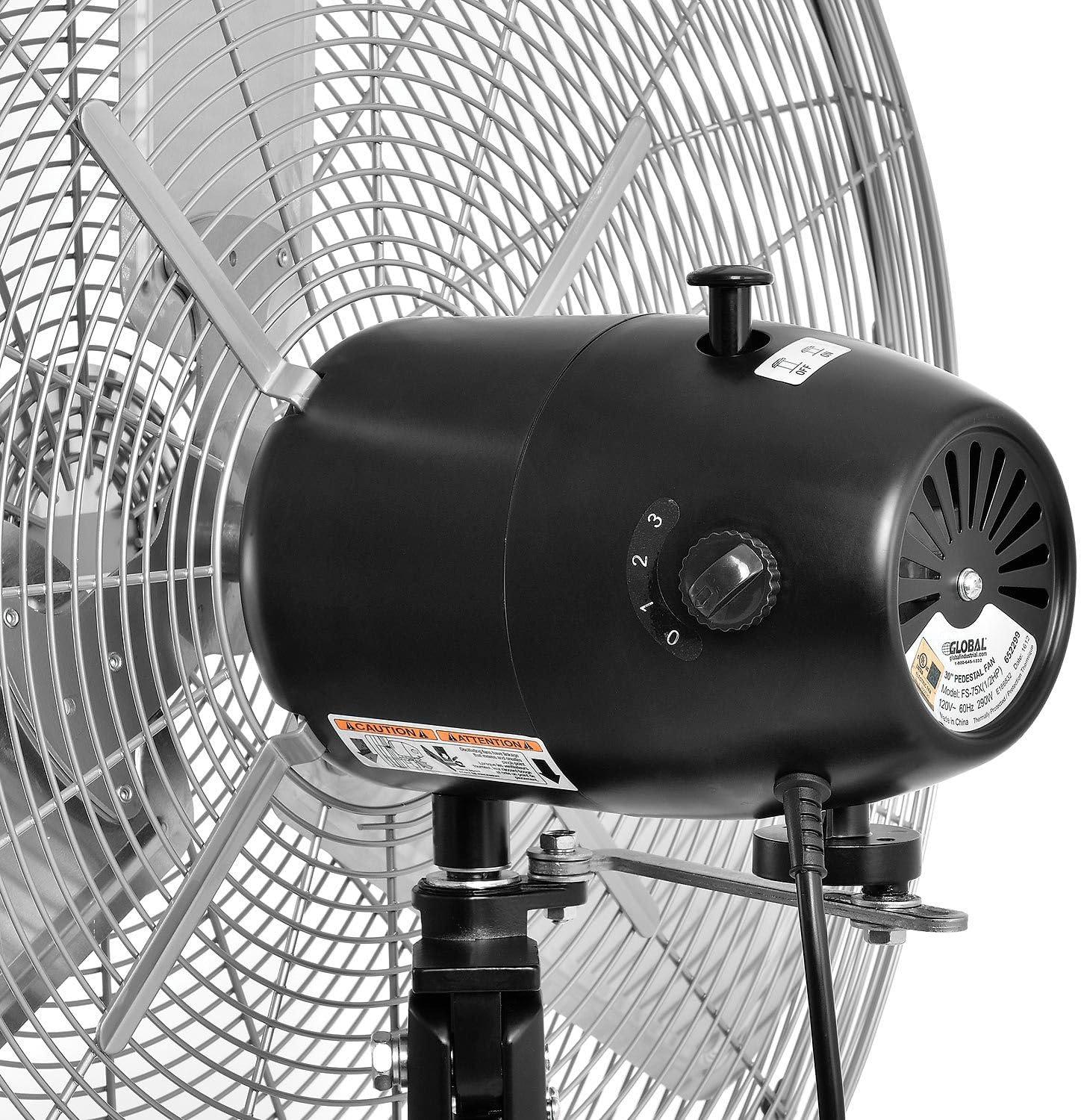 Industrial Black and Silver 30" Oscillating Pedestal Fan with Adjustable Height