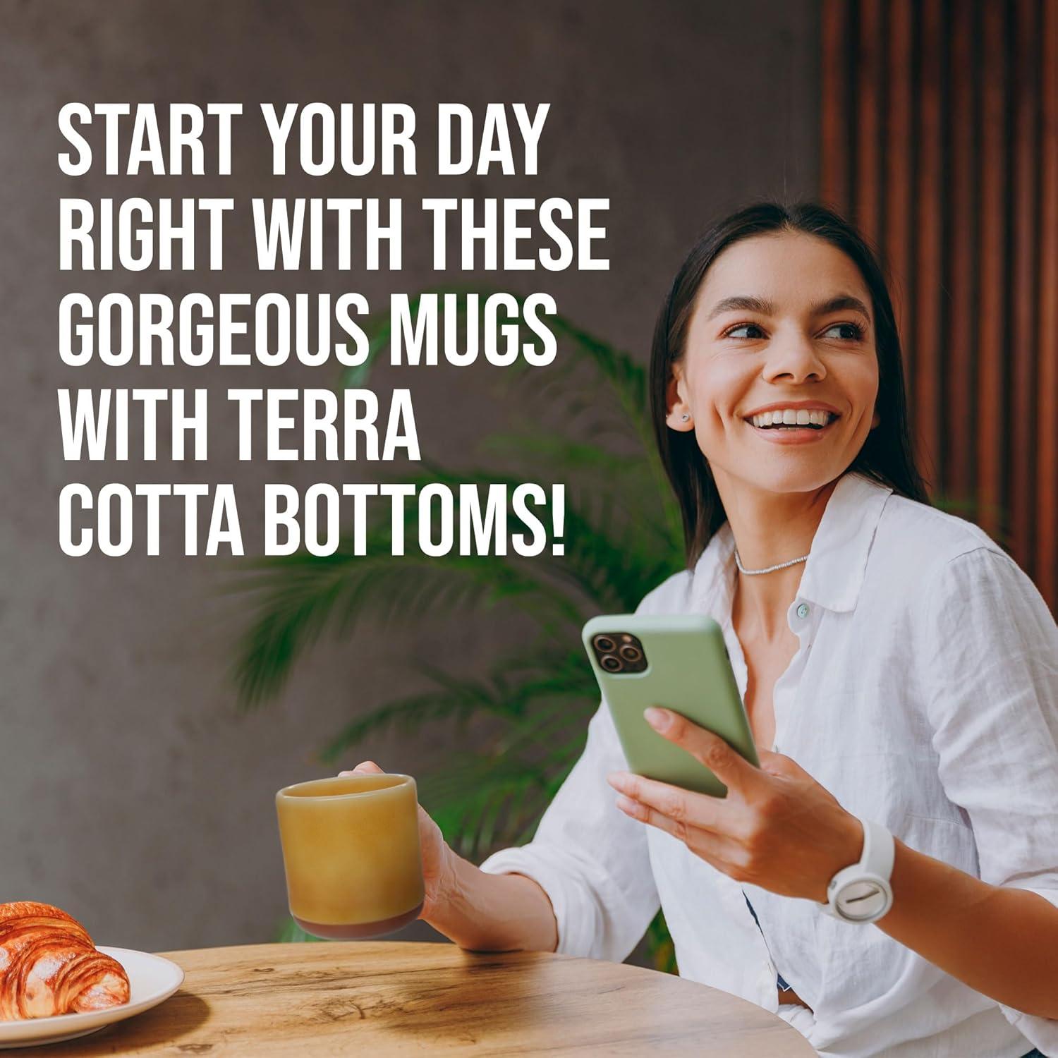 American Atelier Stoneware Mugs w/ Terra Cotta Bottom, Set of 2, 4-Inch Cup for Coffee, Tea, and Hot Chocolate, Dishwasher and Microwave Safe, Honey