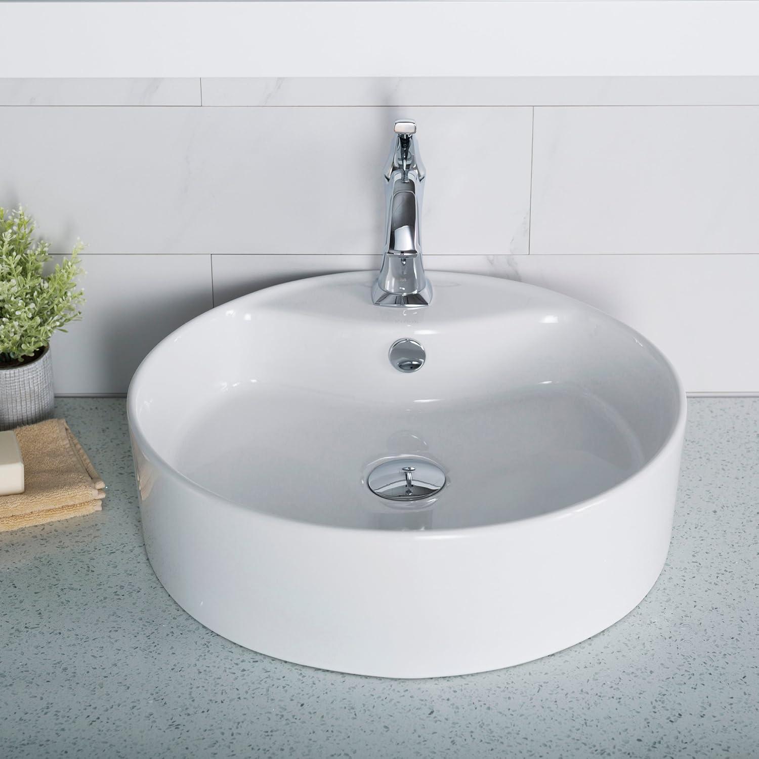 Thin ceramics Circular Vessel Bathroom Sink with Overflow