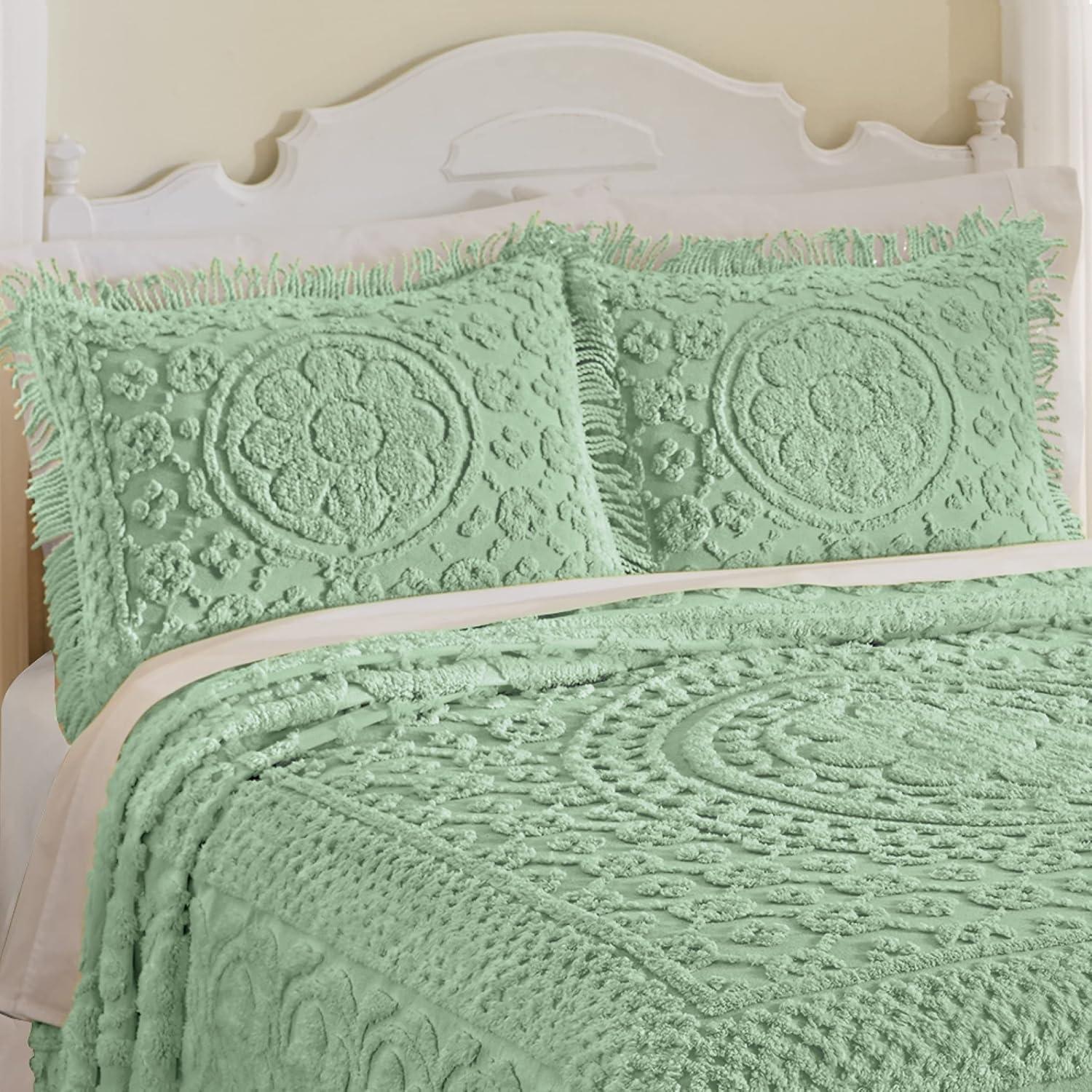 Collections Etc Calista Chenille Pillow Sham with Fringe Border Sage