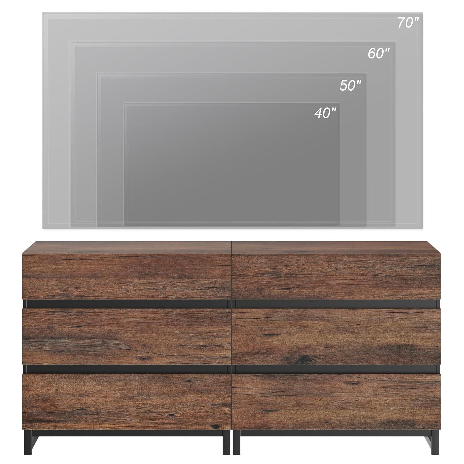 WAMPAT Dresser for Bedroom, Closet Organizers and Storage with 6 Drawers, Chest of Drawers with Metal Base, Modern Wood Dresser for Living Room, Entryway, Brown