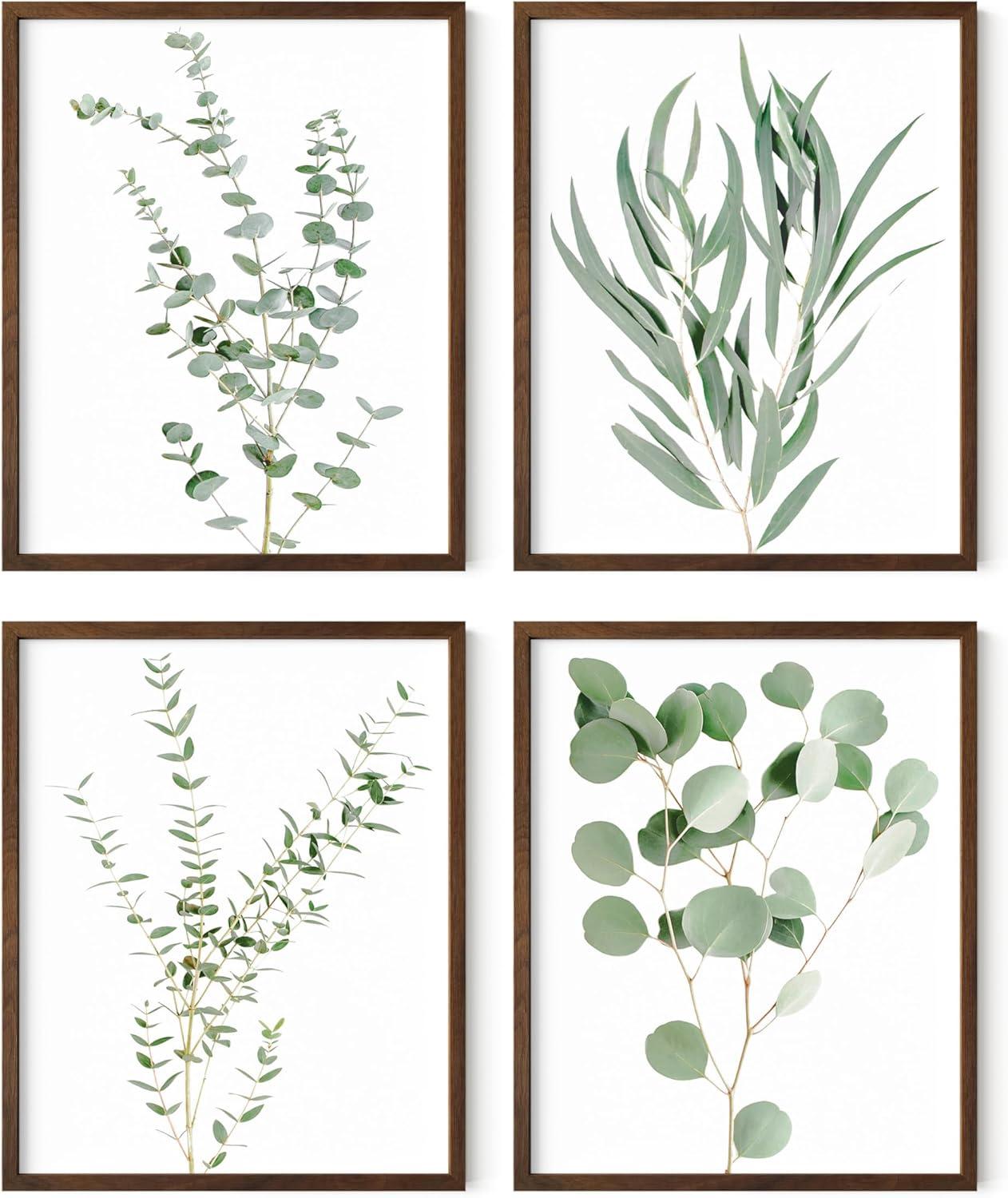 HAUS AND HUES Framed Botanical Prints - Set of 4 Framed Plant Pictures Wall Art, Botanical Decor, Eucalyptus Decor, Plant Wall Decor, Botanical Framed Art, Framed Plant Prints (8X10, Walnut Framed)