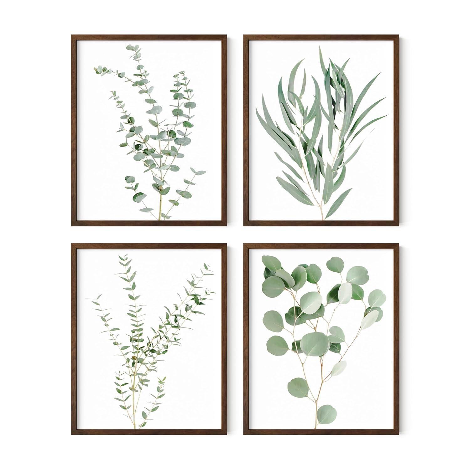 HAUS AND HUES Framed Botanical Prints - Set of 4 Framed Plant Pictures Wall Art, Botanical Decor, Eucalyptus Decor, Plant Wall Decor, Botanical Framed Art, Framed Plant Prints (8X10, Walnut Framed)
