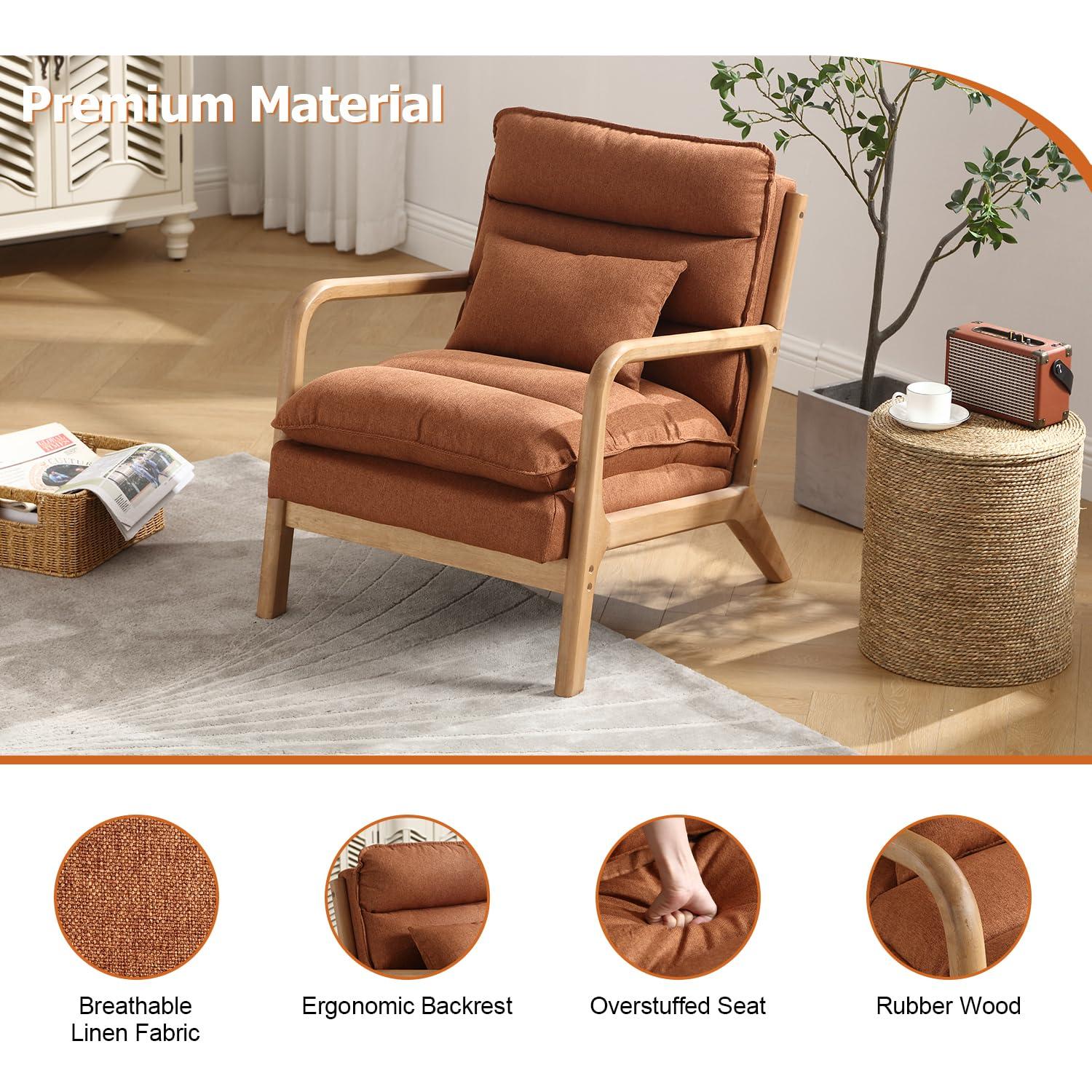Karl home Accent Chairs Set of 2, Mid-Century Modern Chair with Pillow Upholstered Lounge Arm Chair with Solid Wood Frame & Soft Cushion for Living Room, Bedroom, Balcony, Beige