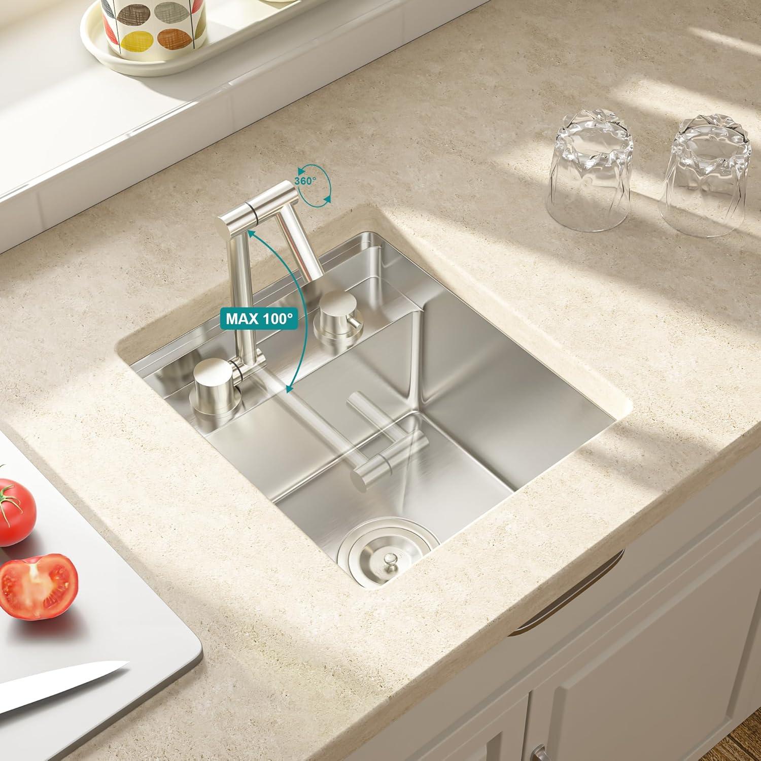 17" Stainless Steel Single Bowl Undermount Sink with Folding Faucet