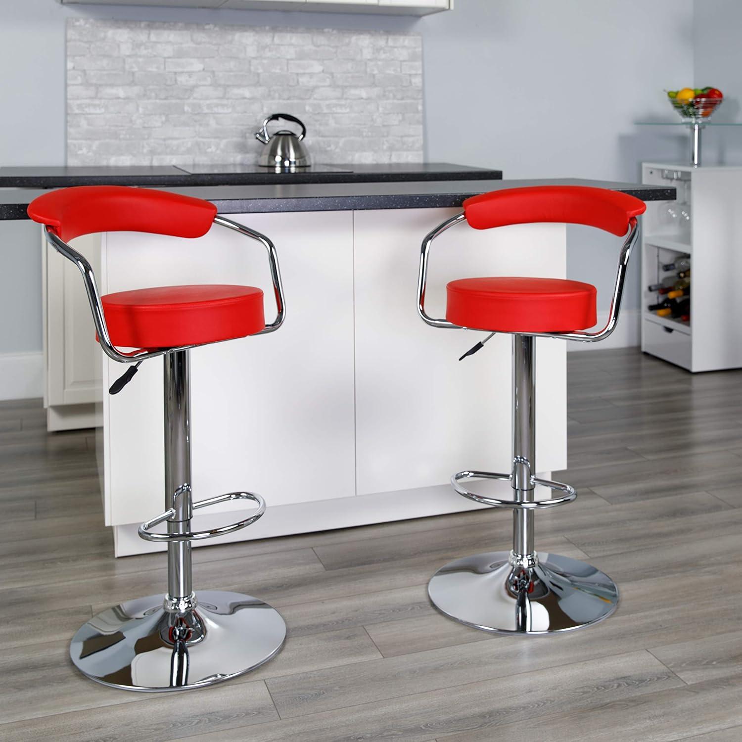 Flash Furniture Taft 2 Pk. Contemporary Red Vinyl Adjustable Height Barstool with Arms and Chrome Base