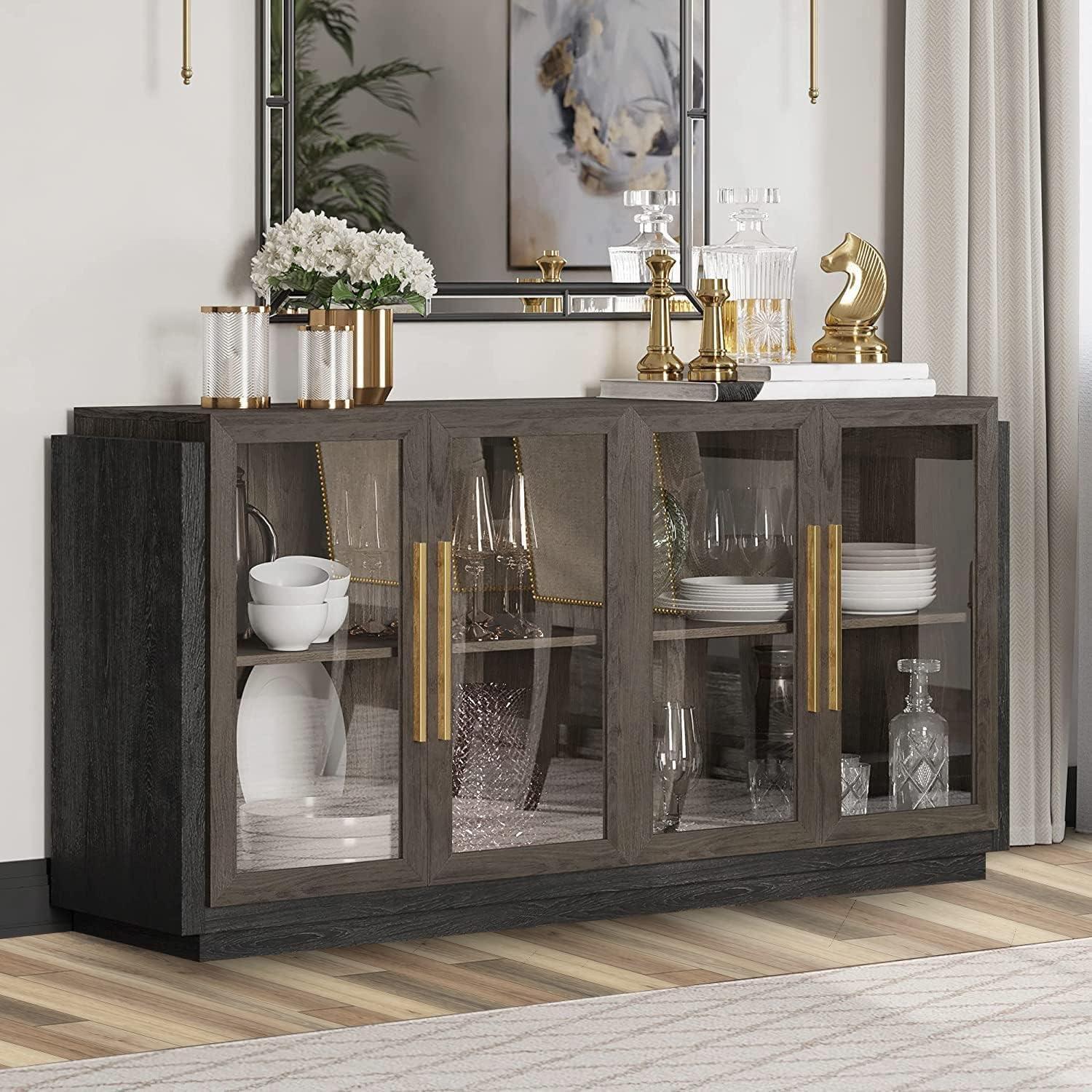 NEUTRALPOSTURE Sideboard Buffet Cabinet, Modern Wood Glass-Buffet-Sideboard With Storage, Console Table For Kitchen, Dining Room, Living Room, Hallway, Or Entrance - Brixston