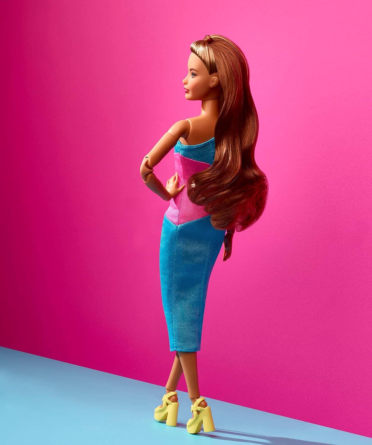 Barbie Looks Doll, Brunette, Color Block One-Shoulder Midi Dress