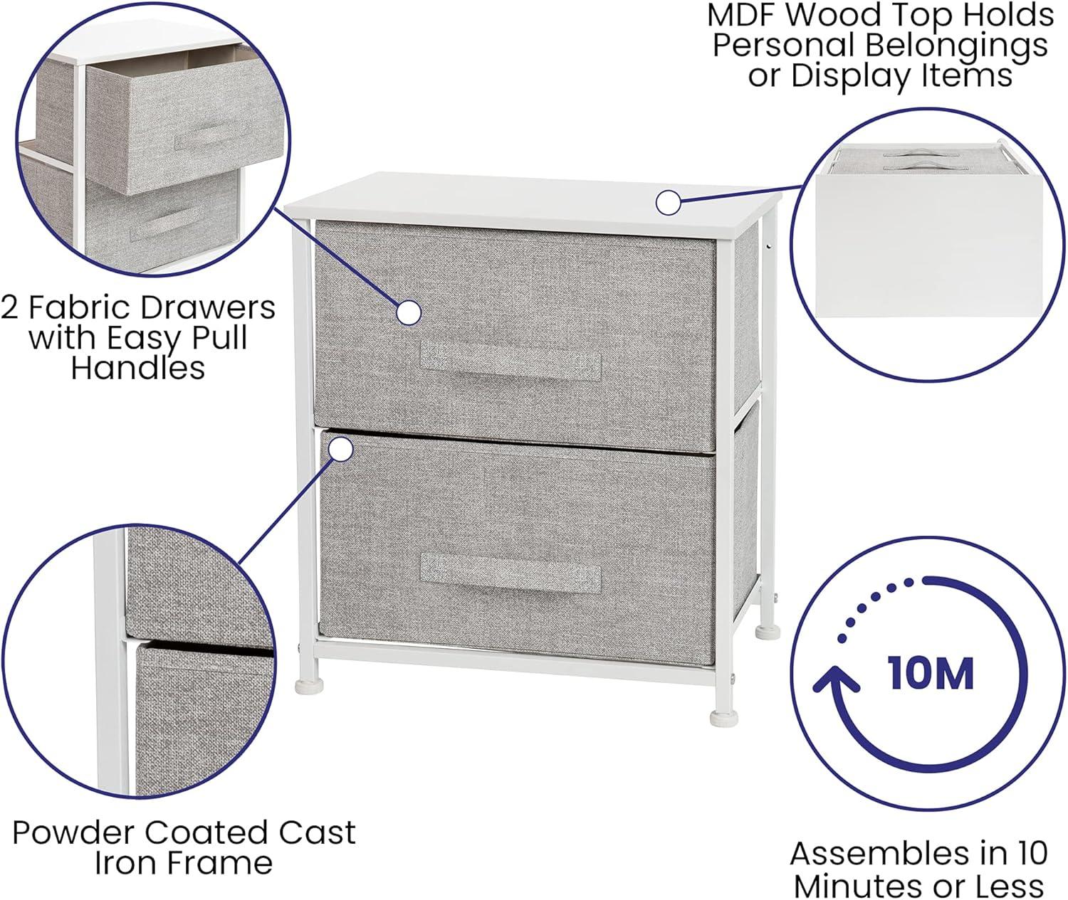 Flash Furniture Malone 2 Drawer Storage Stand with Wood Top & Fabric Pull Drawers