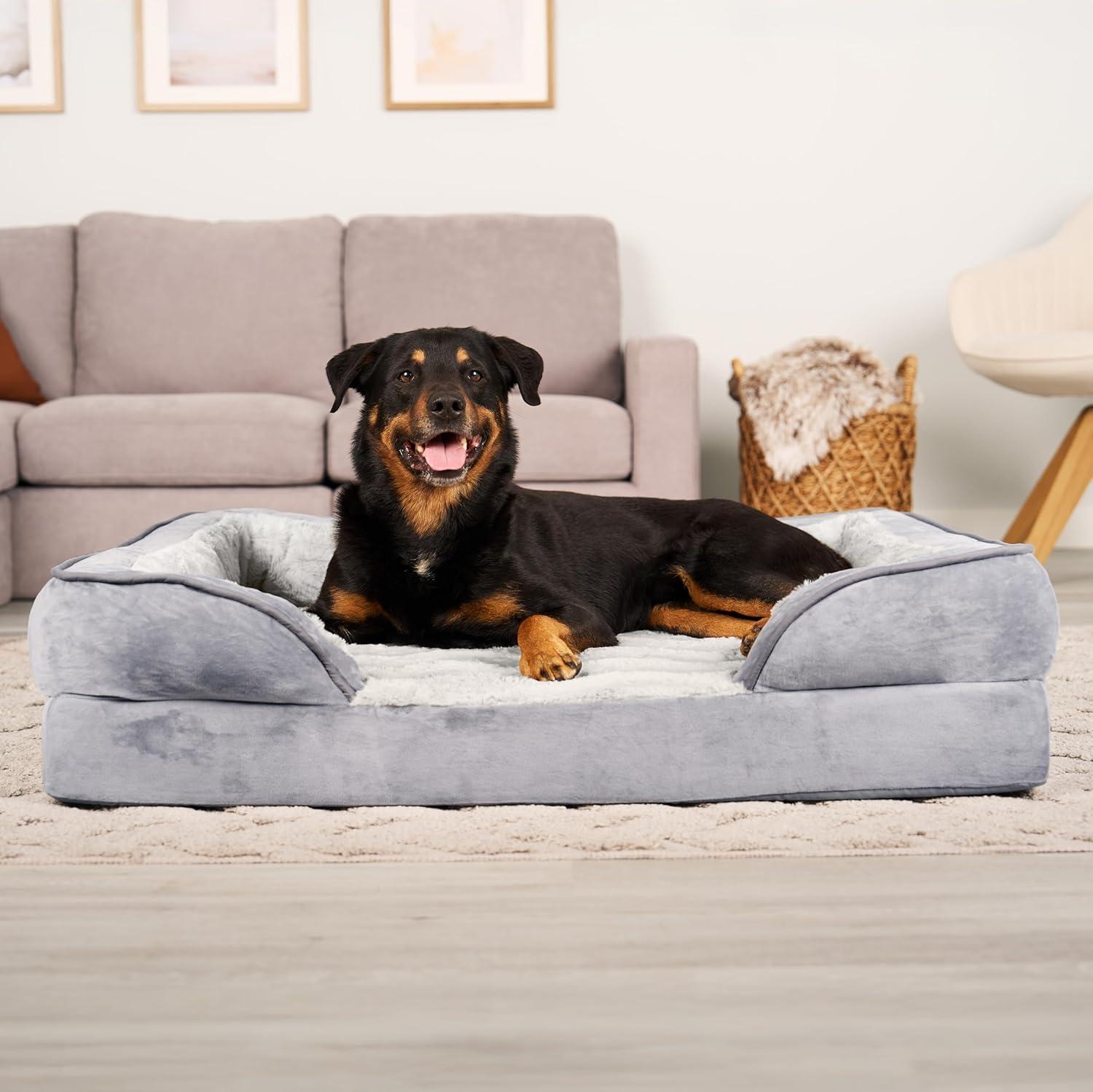 FurHaven Velvet Waves Perfect Comfort Cooling Gel Sofa Dog Bed - Jumbo, Granite Gray