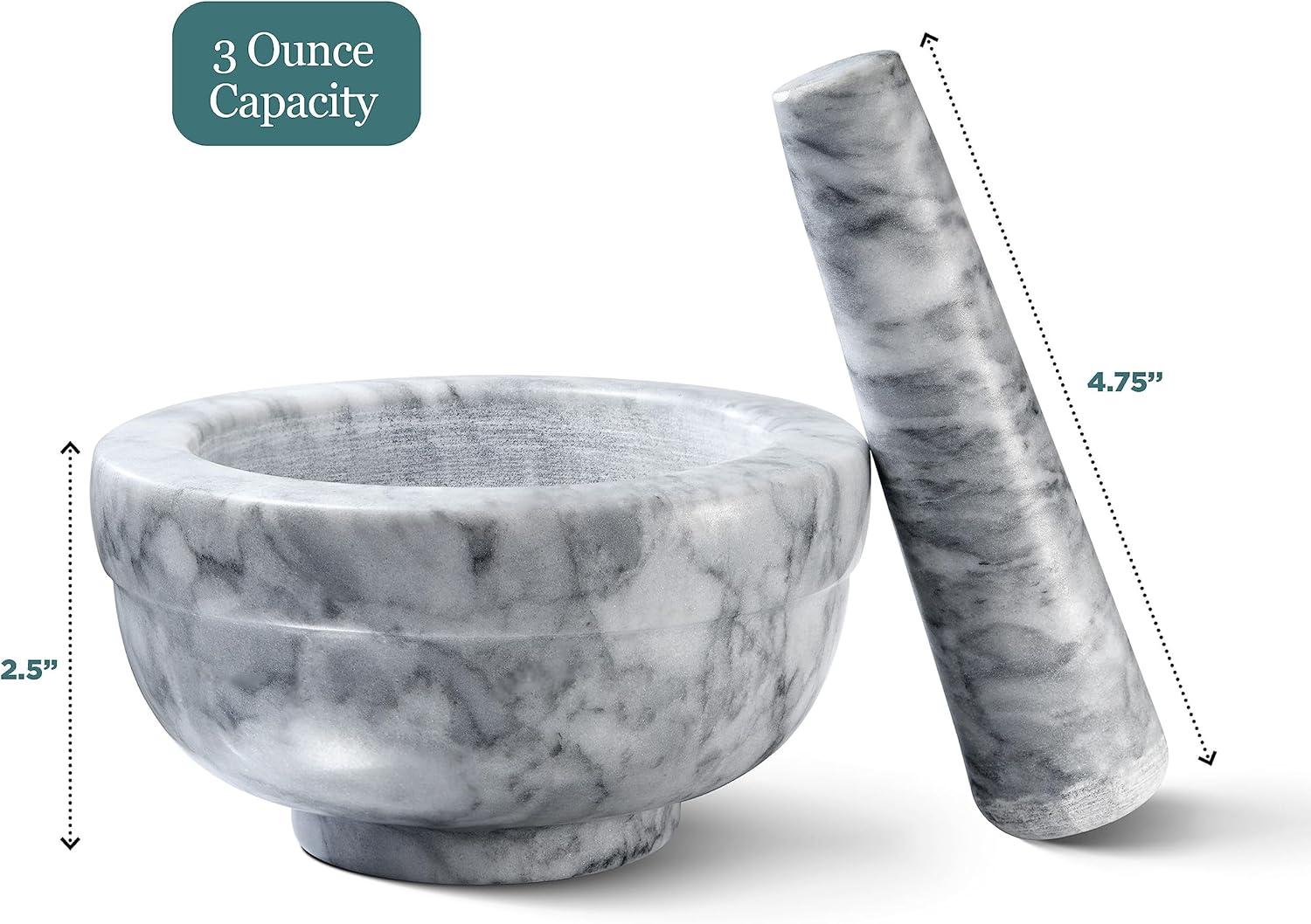 Mortar And Pestle Set Marble Grey 3.75 Inches Diameter for Kitchen  Easy to Clean