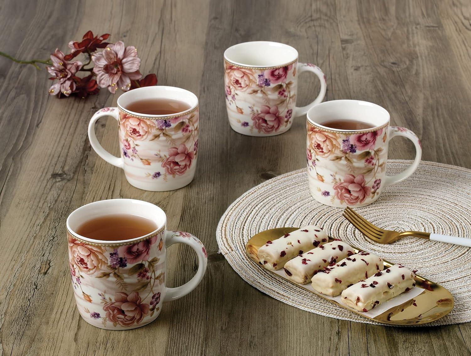 Lorren Home Trends Floral Coffee Mug (Set of 4)
