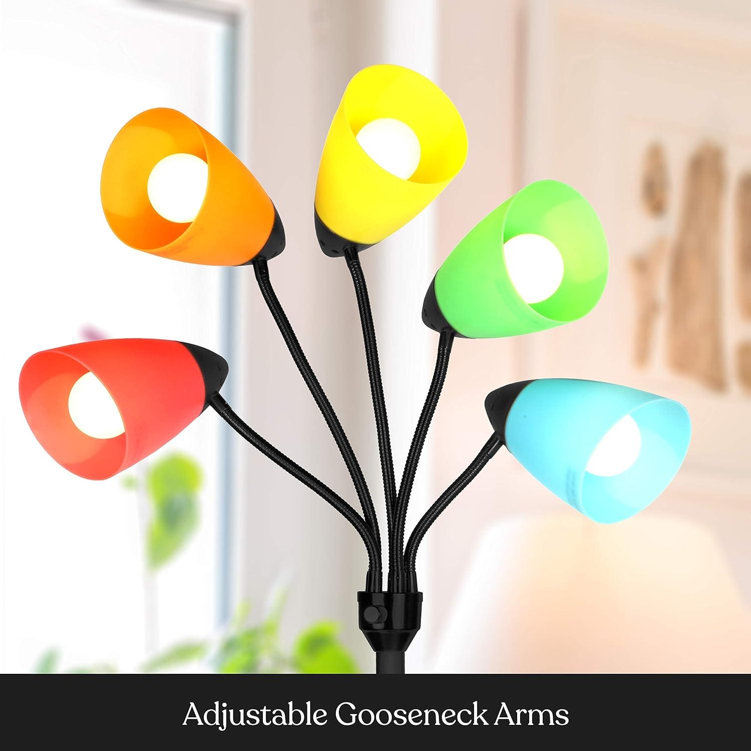 Brightech Medusa 74 in. Modern 5-Light Height Adjustable Gooseneck LED Floor Lamp with 5 Cone Shades