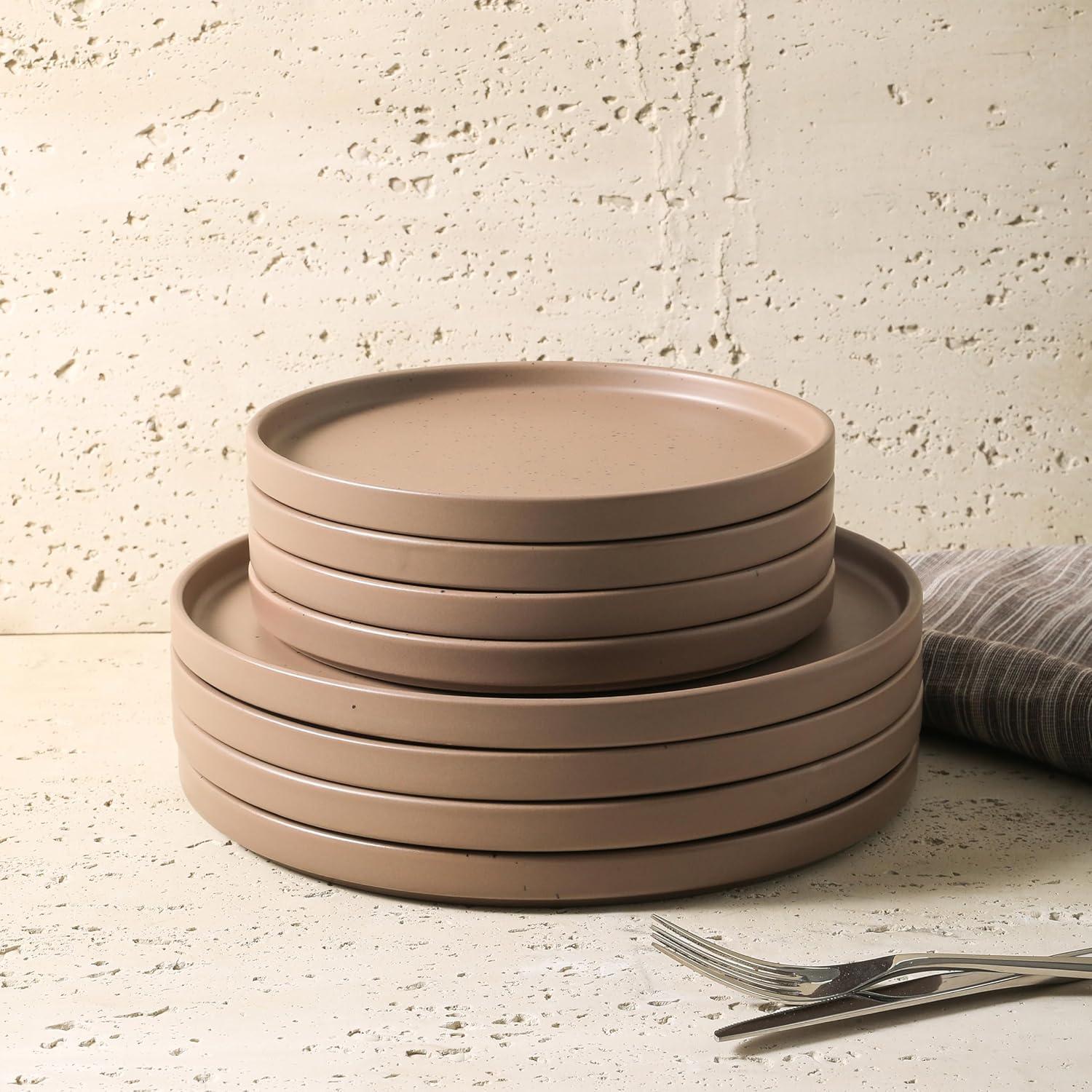 Matte Brown Porcelain Outdoor Dinnerware Set, Service for 4