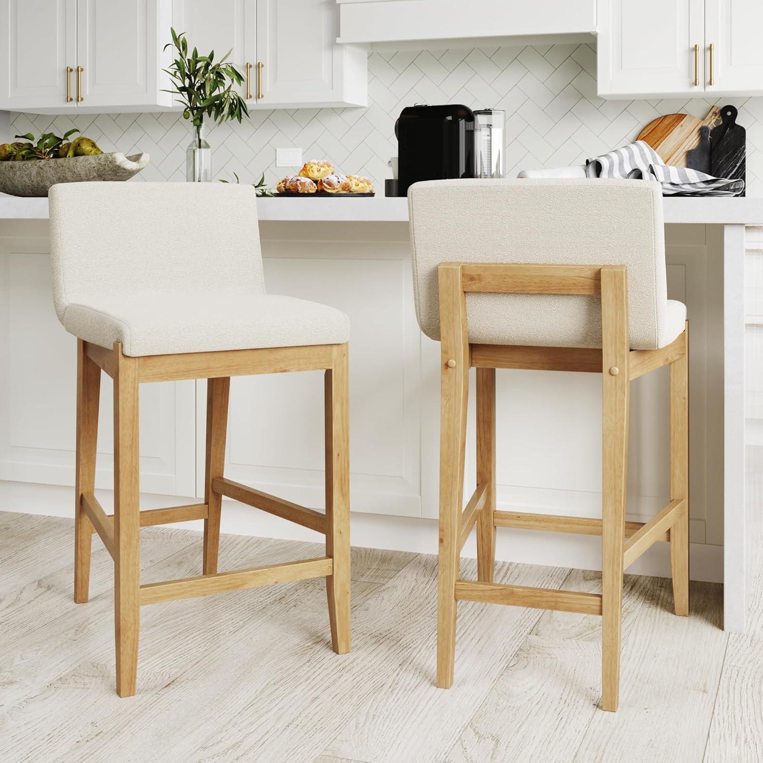 Gracie Light Brown and White Upholstered Counter Stools, Set of 2