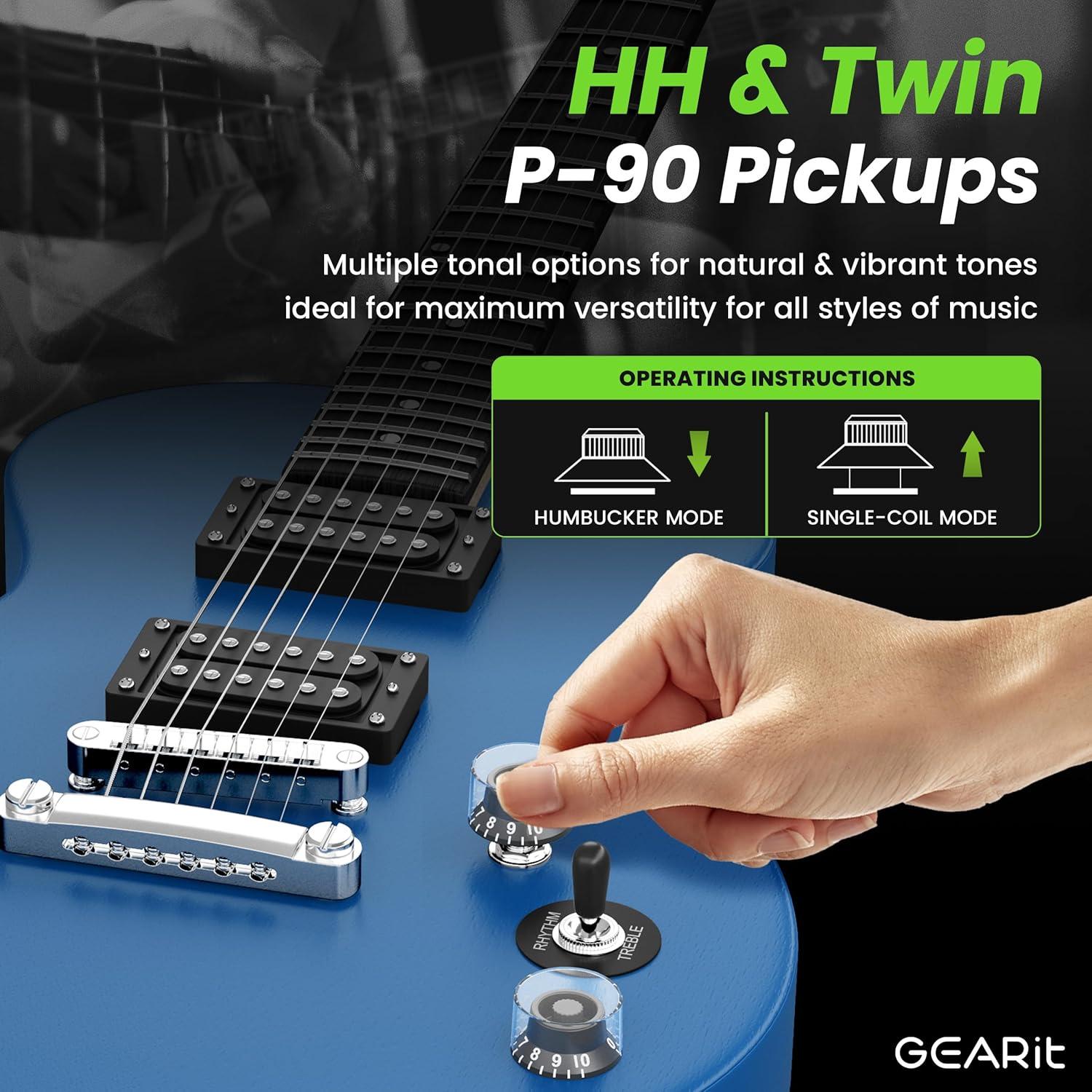 GEARit Electric Guitar Valley Series, Electric Guitar Starter Kit, H-H Pickups with Coil Split w/ Amplifier, Tuner, Gig Bag, and Guitar Strap, Cable, Picks, String
