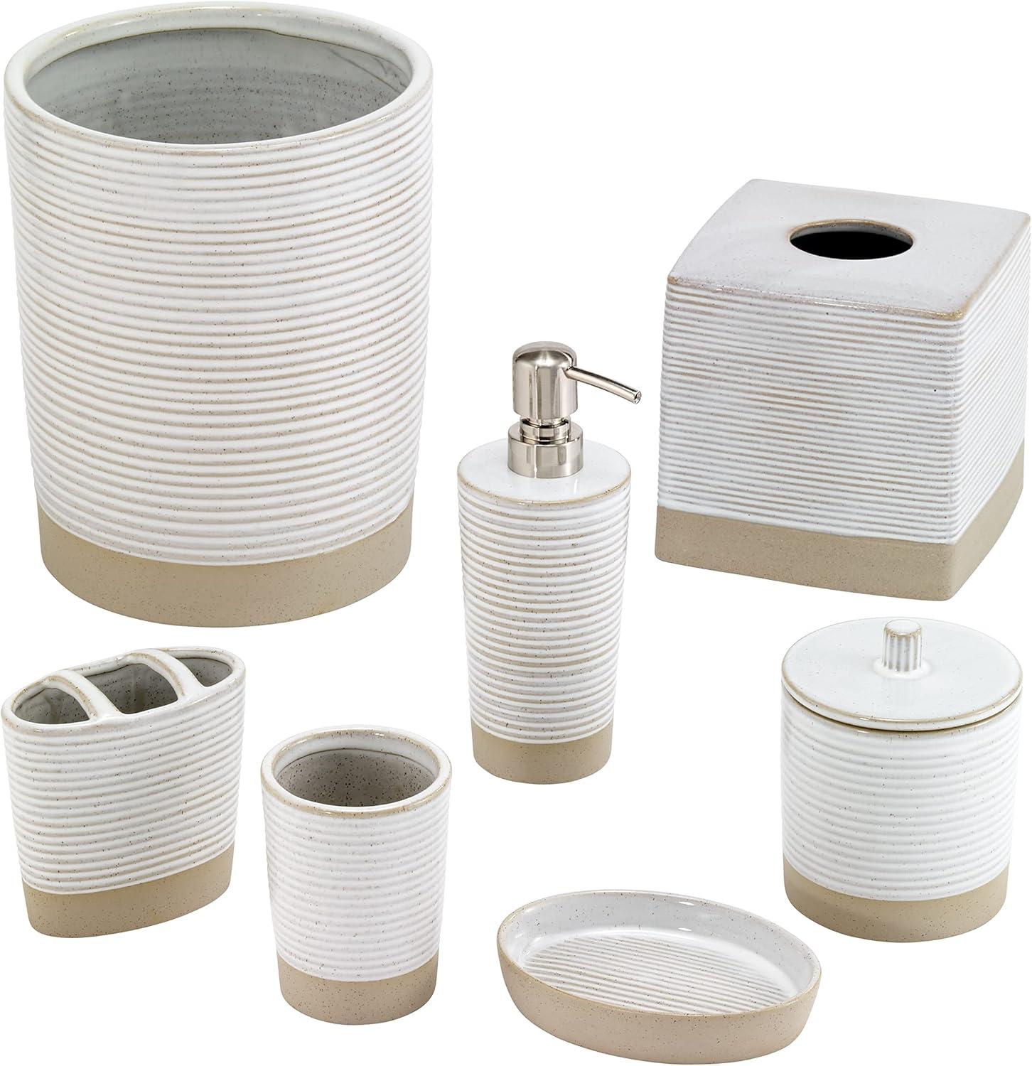 White Ceramic Ridged Circular Rubbish Bin