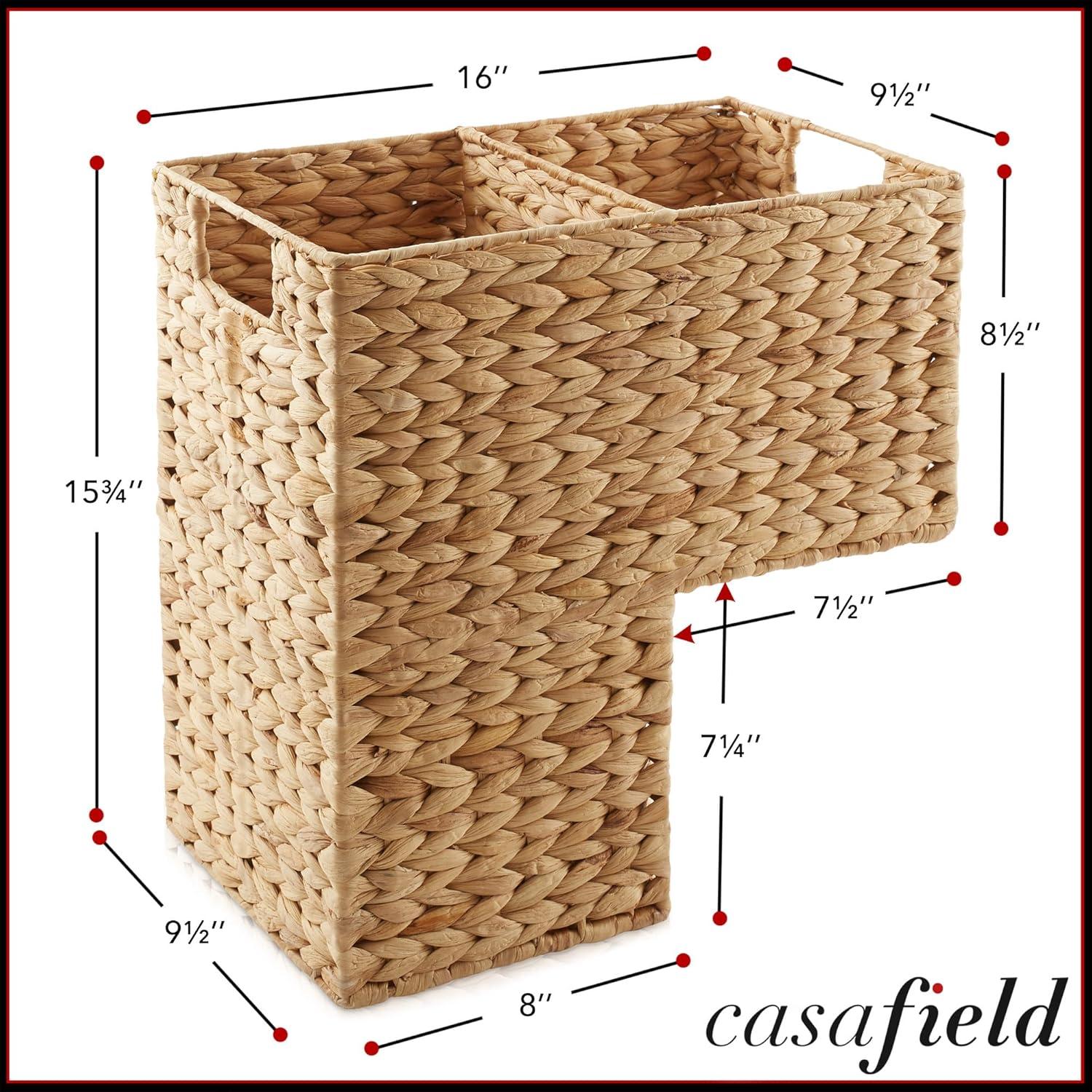 Casafield Stair Basket with Handles, Natural - Woven Water Hyacinth Staircase Step Organizer Bin