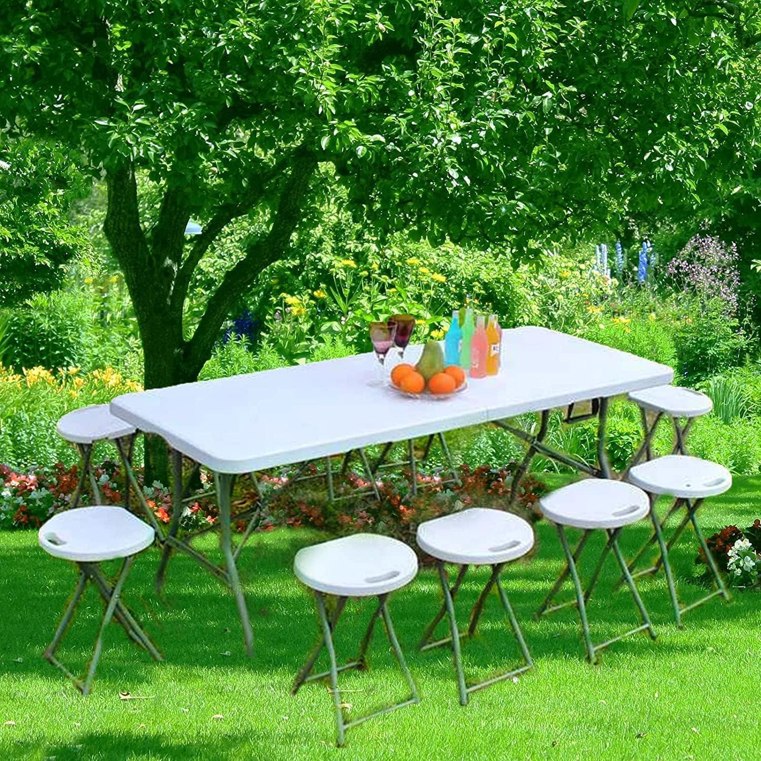 6-Foot White HDPE Foldable Dining Table with Alloy Steel Legs