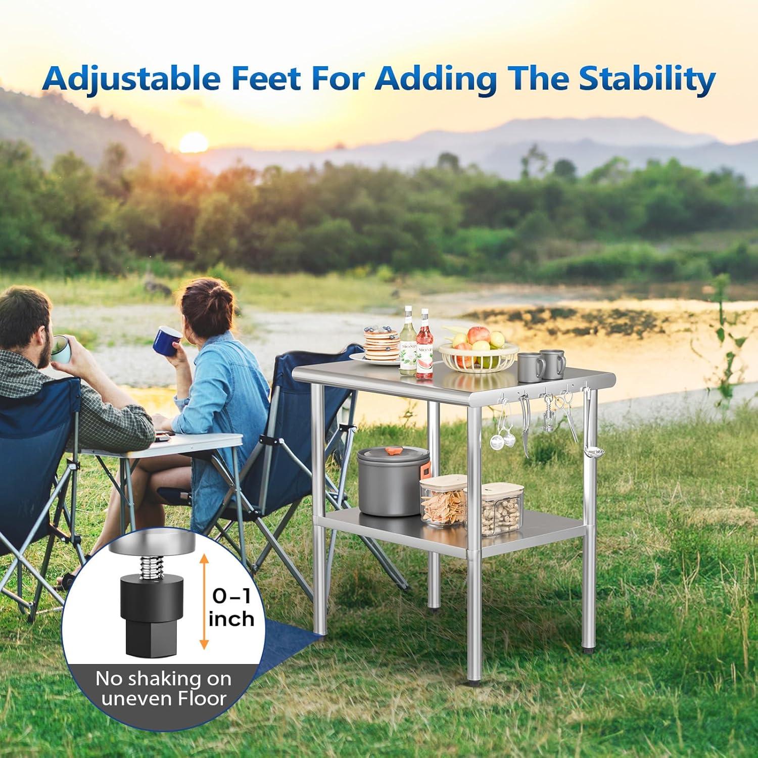 ROVSUN 36'' x 24'' Stainless Steel Table for Prep & Work, Metal Table with Undershelf for Kitchen Restaurant, Home