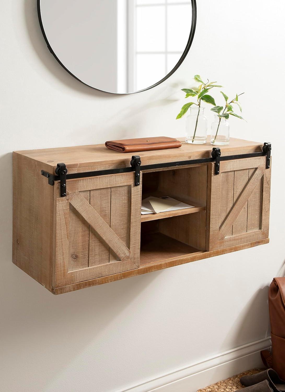 Kate and Laurel Cates Decorative Wood Wall Storage Cabinet with Sliding Barn Doors