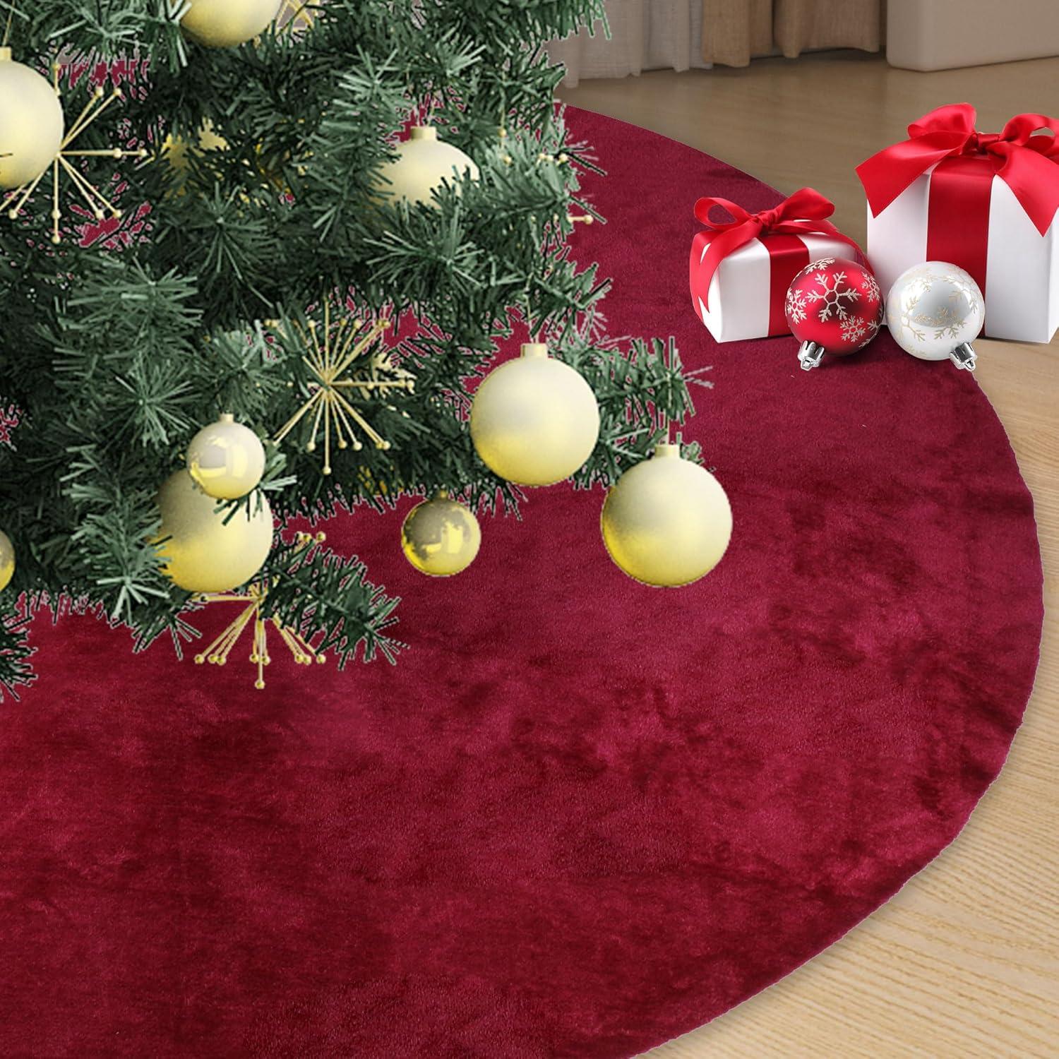 Zonao Christmas Knitted Tree Skirt Red Knitted Christmas Tree Skirt Ornaments