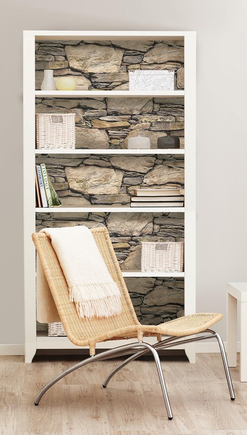 NuWallpaper Hadrian Stone Wall Vinyl Peel And Stick Wallpaper, 216-in by 20.5-in, 30.75 sq. ft.