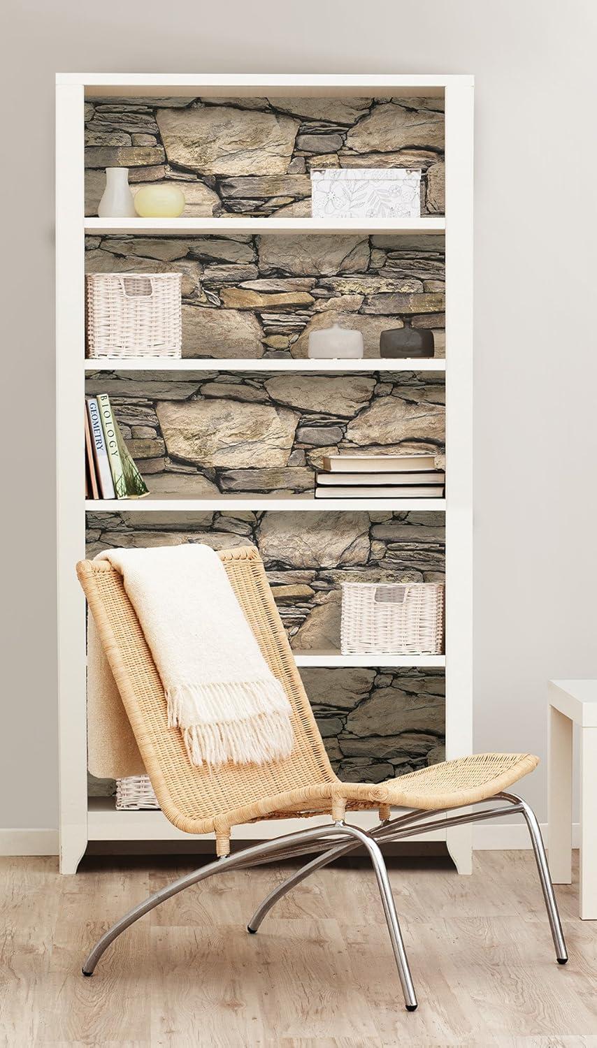 NuWallpaper Hadrian Stone Wall Vinyl Peel And Stick Wallpaper, 216-in by 20.5-in, 30.75 sq. ft.